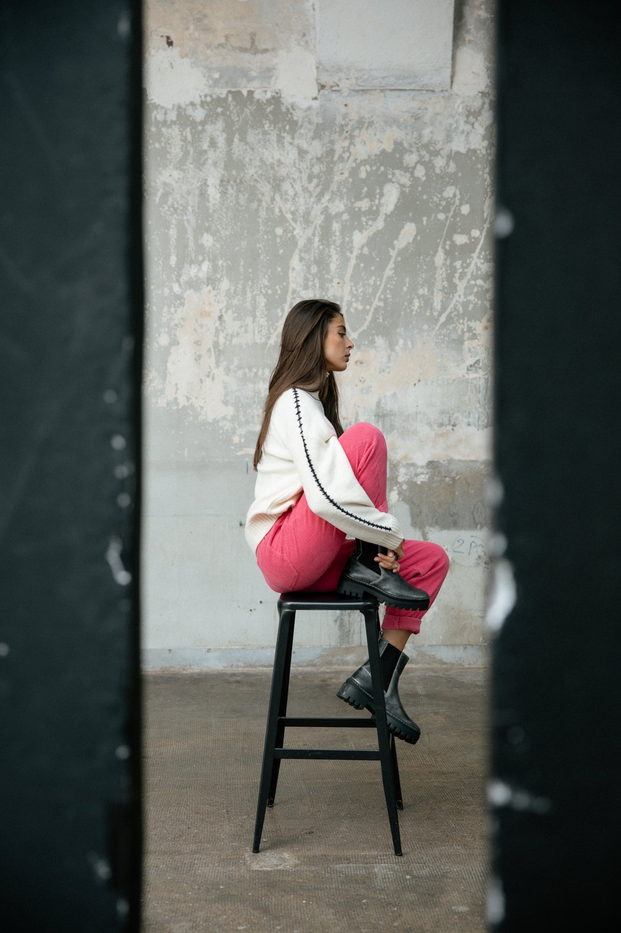 Pantalon velours taille haute Frau Joyce Veluto pink fluo | Freeman T. Porter