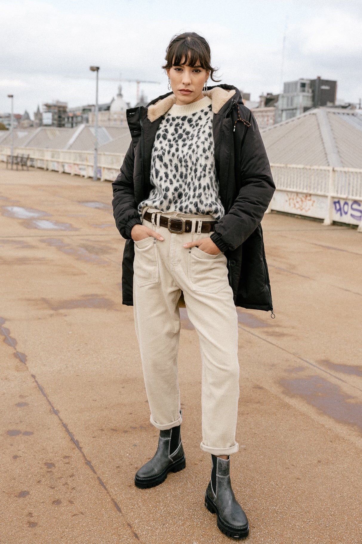 Hoch taillierte Cordhose Damen Joyce Veluto overcast | Freeman T. Porter