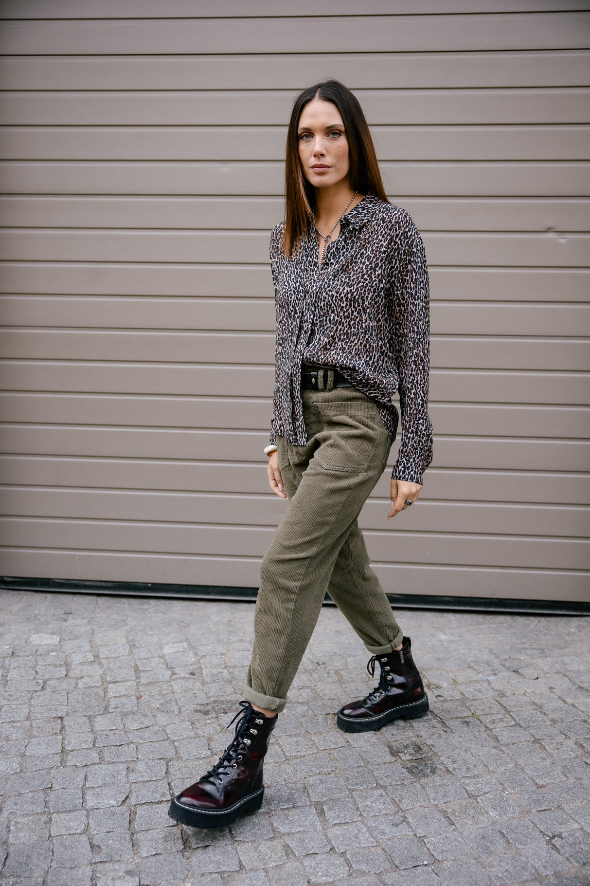 Pantalon velours taille haute Frau Joyce Veluto forest night | Freeman T. Porter