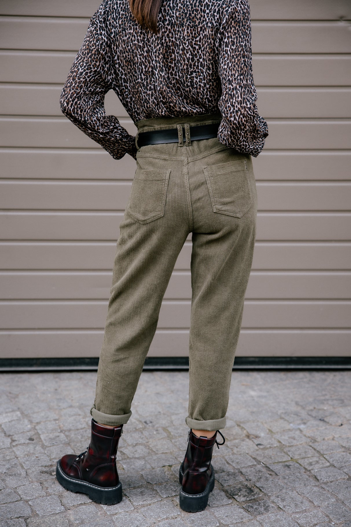 Pantalon velours taille haute Frau Joyce Veluto forest night | Freeman T. Porter