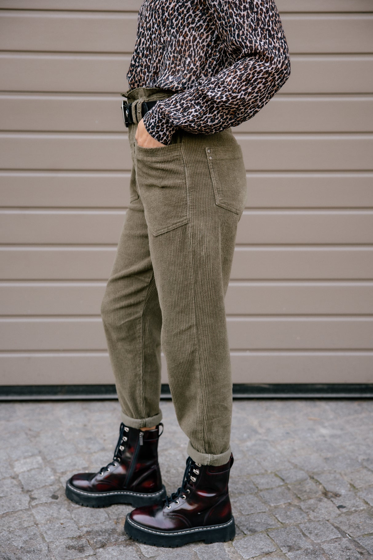 Pantalon velours taille haute Frau Joyce Veluto forest night | Freeman T. Porter