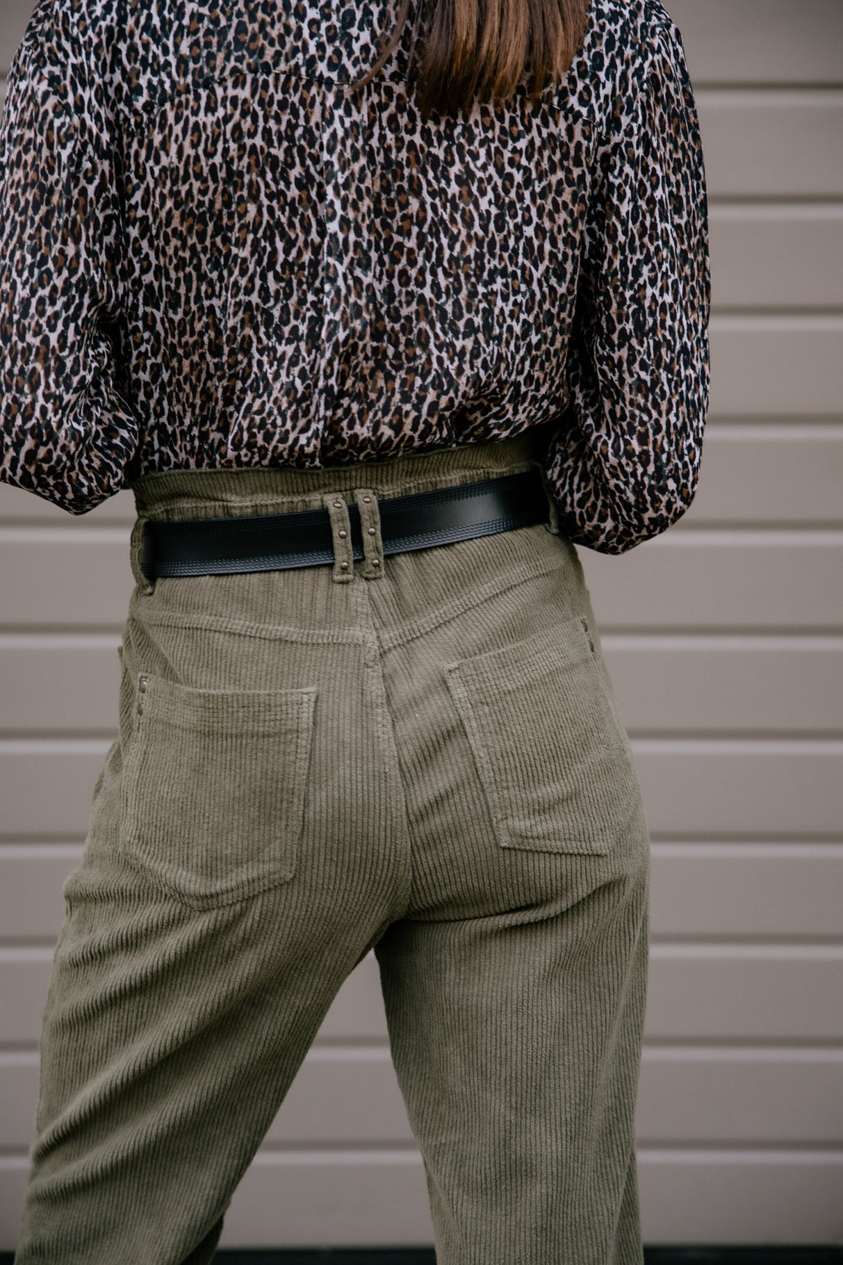 Pantalon velours taille haute Frau Joyce Veluto forest night | Freeman T. Porter