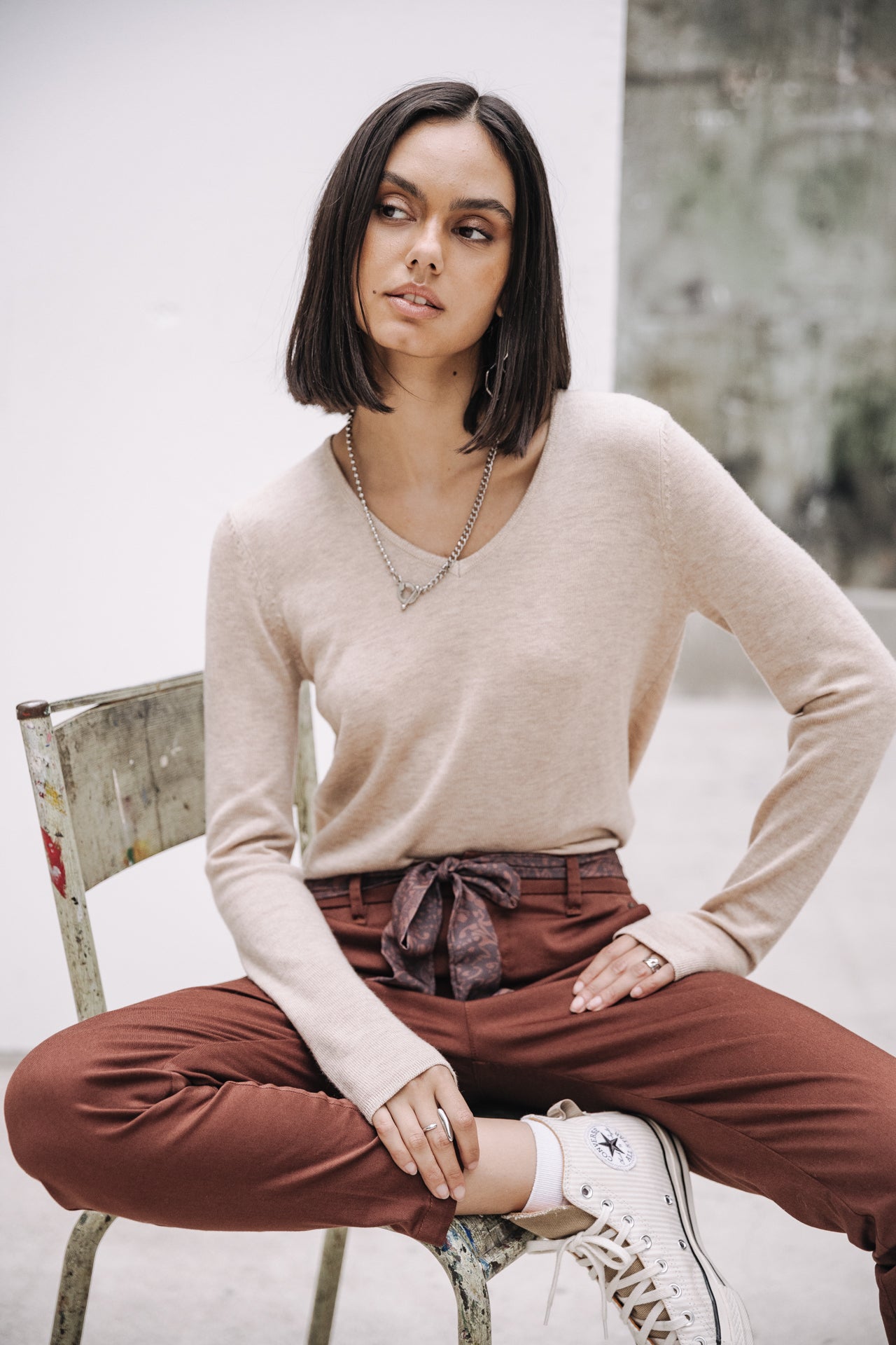 Pantalon city slim Femme Claudia Felicita cappuccino | Freeman T. Porter