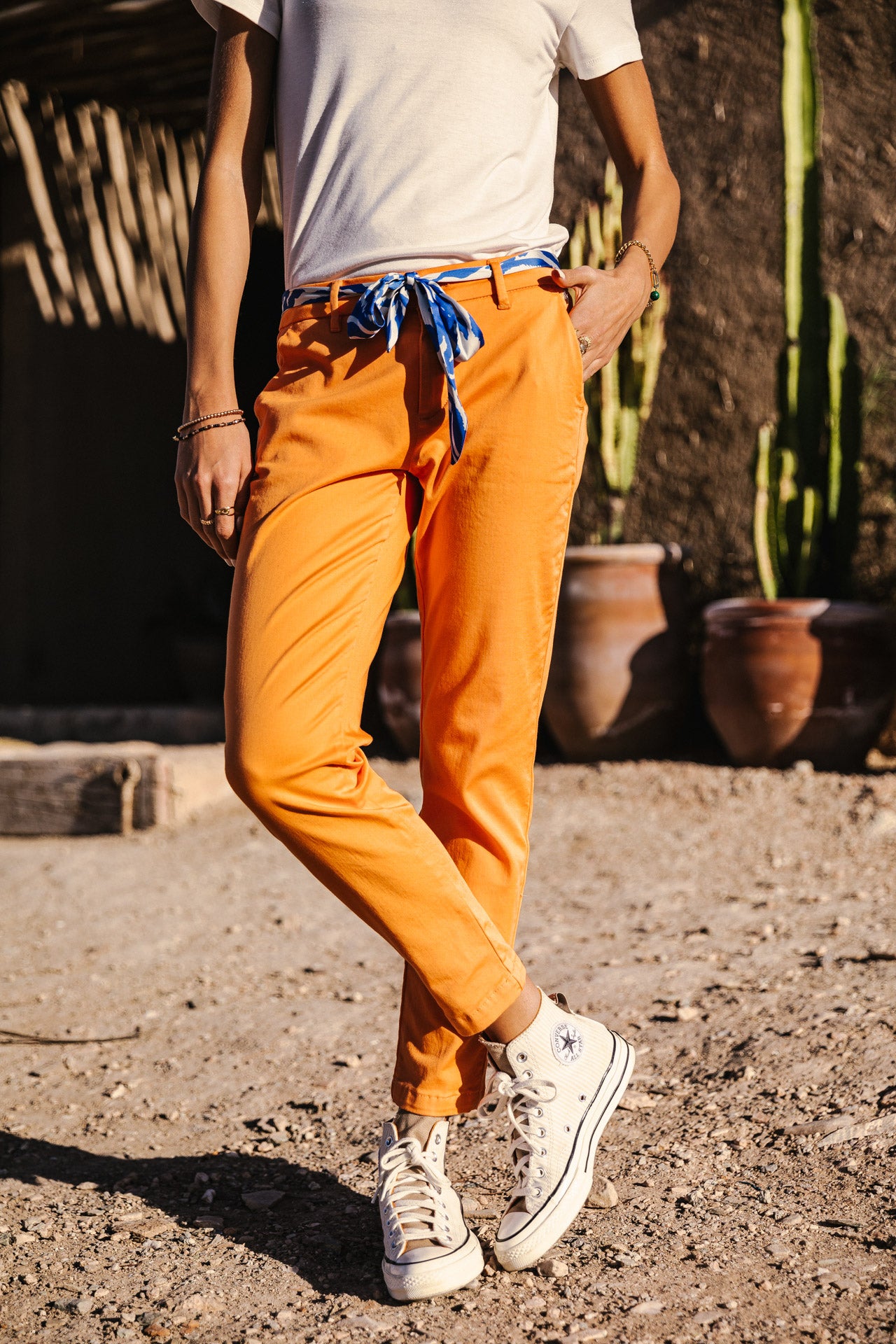 Pantalon city slim Femme Claudia Felicita tangerine tango | Freeman T. Porter