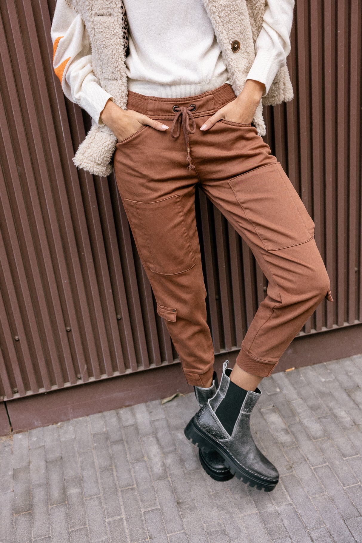 Pantalon cargo Femme Celine Dobby cappuccino | Freeman T. Porter