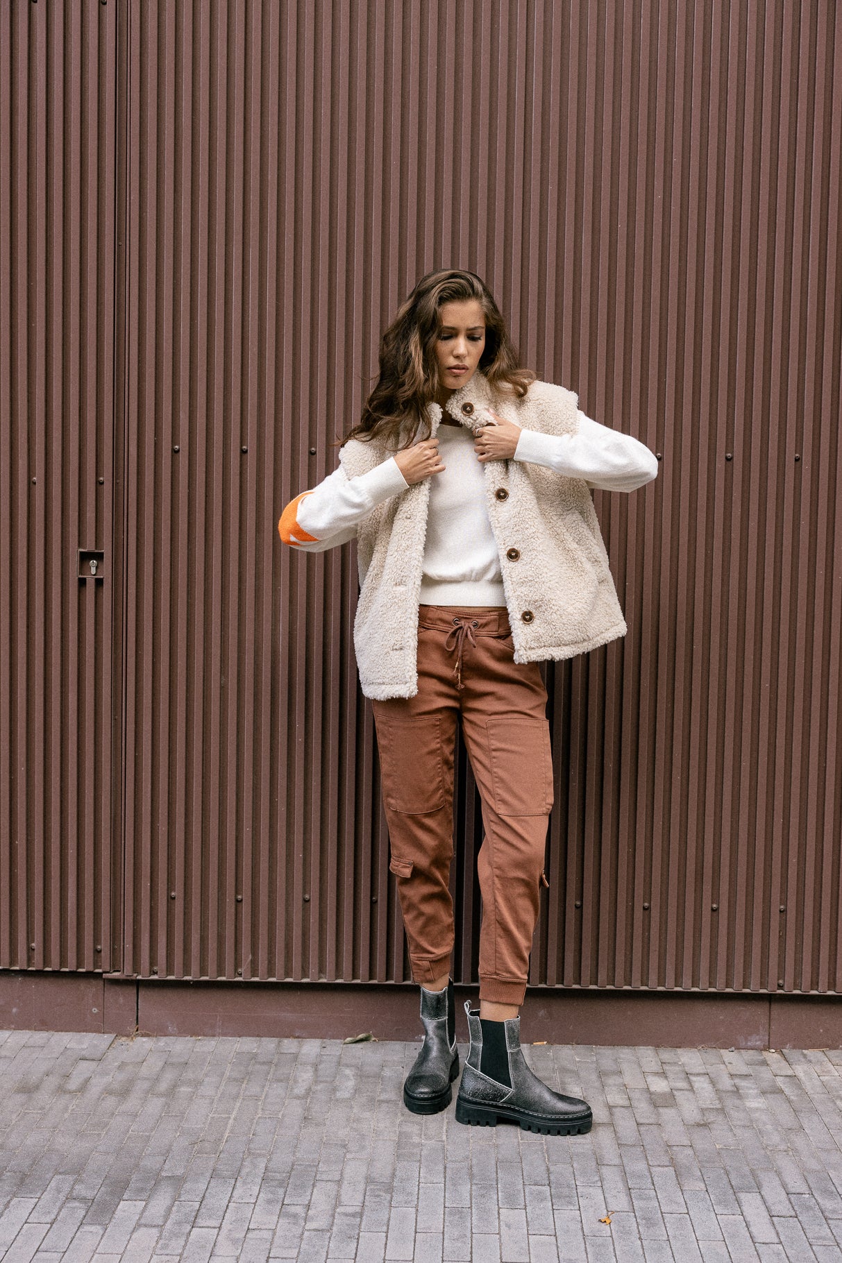 Pantalon cargo Femme Celine Dobby cappuccino | Freeman T. Porter