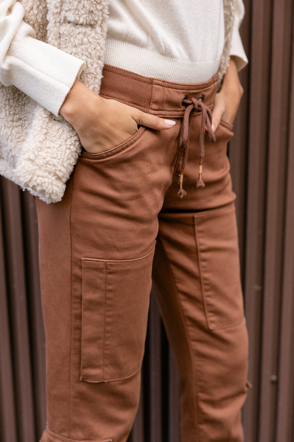Pantalon cargo Femme Celine Dobby cappuccino | Freeman T. Porter