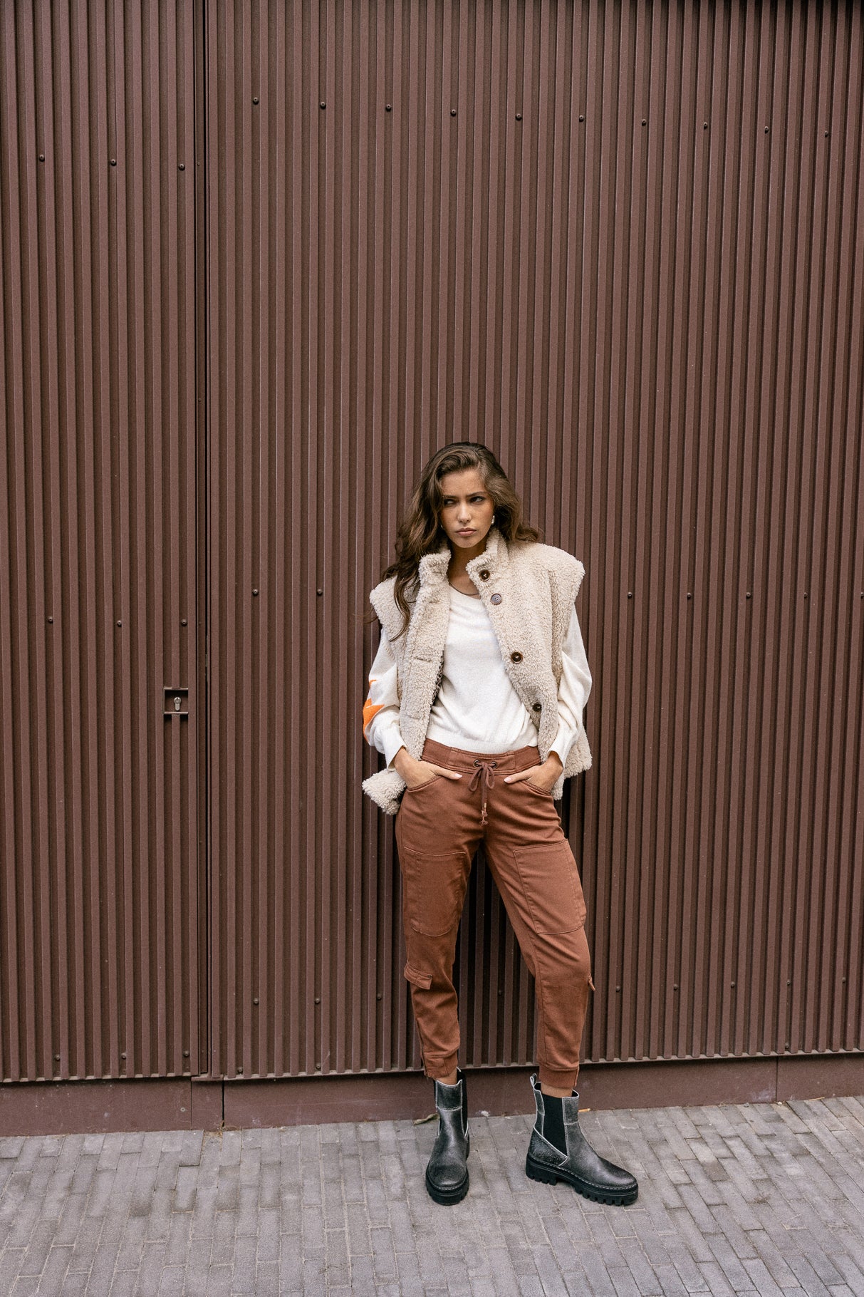 Pantalon cargo Femme Celine Dobby cappuccino | Freeman T. Porter