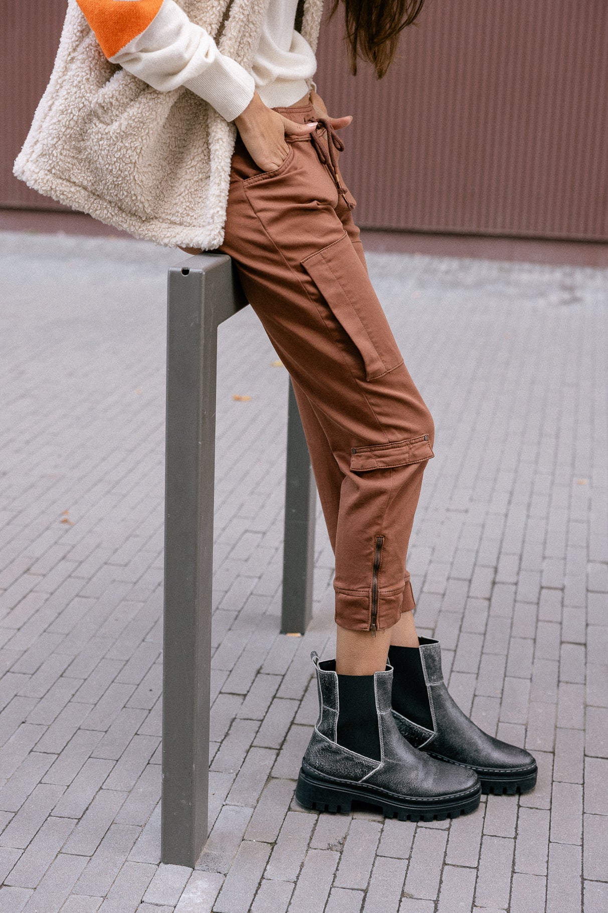 Pantalon cargo Femme Celine Dobby cappuccino | Freeman T. Porter