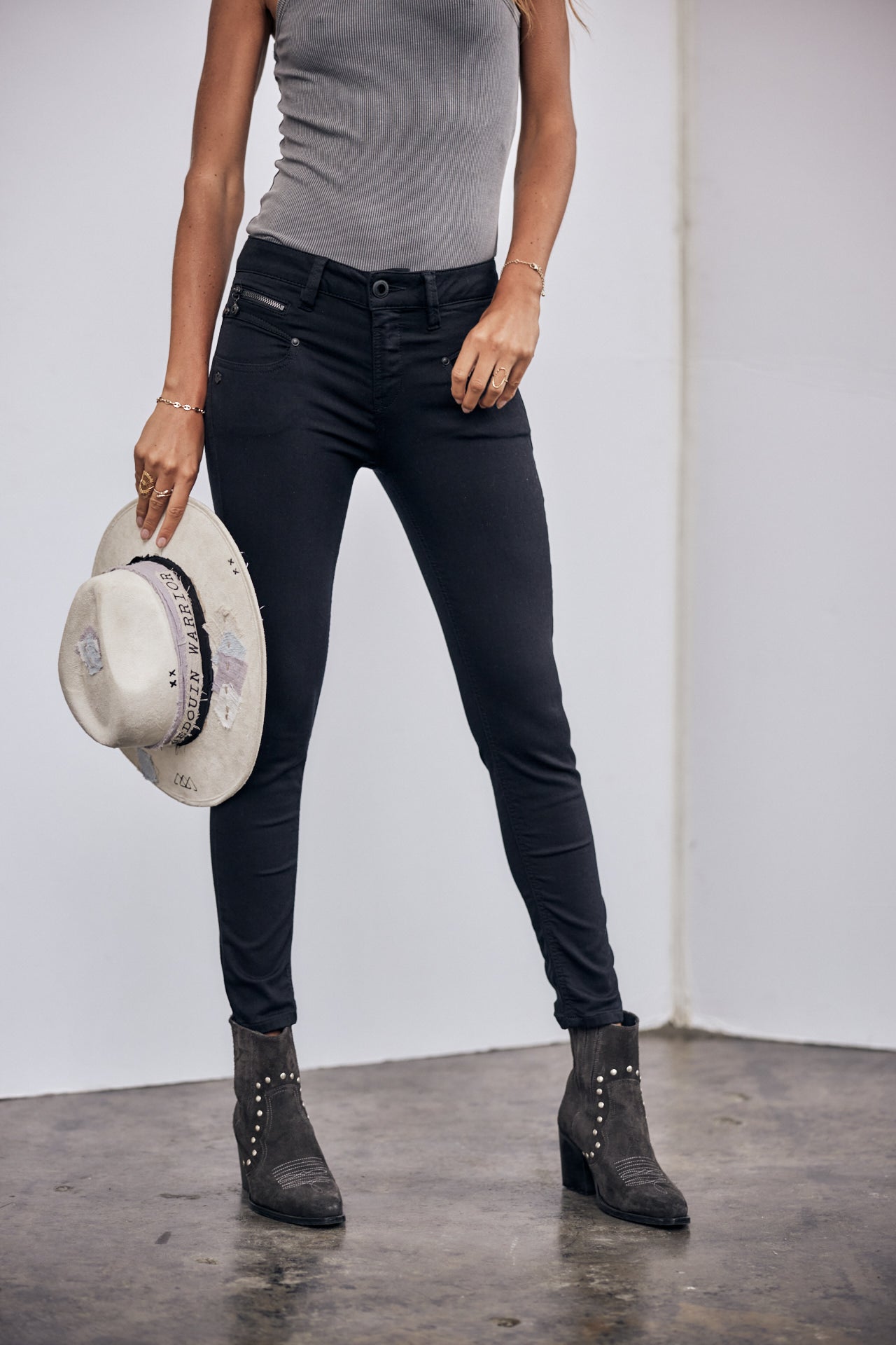 Jeans slim Femme Alexa High Waist Cropped black | Freeman T. Porter