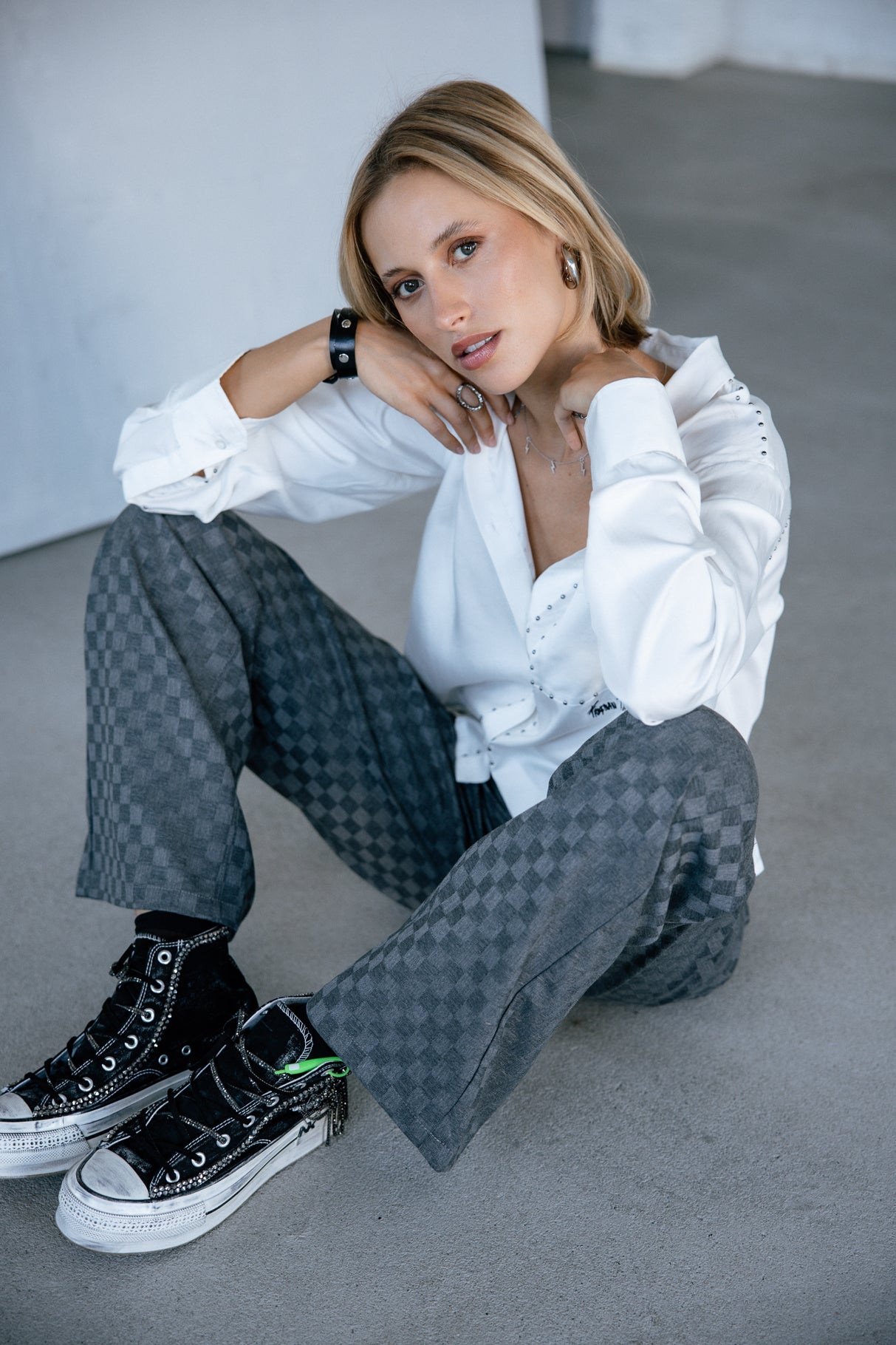 Pantalon large Femme Agatha Checkmate moon rock | Freeman T. Porter