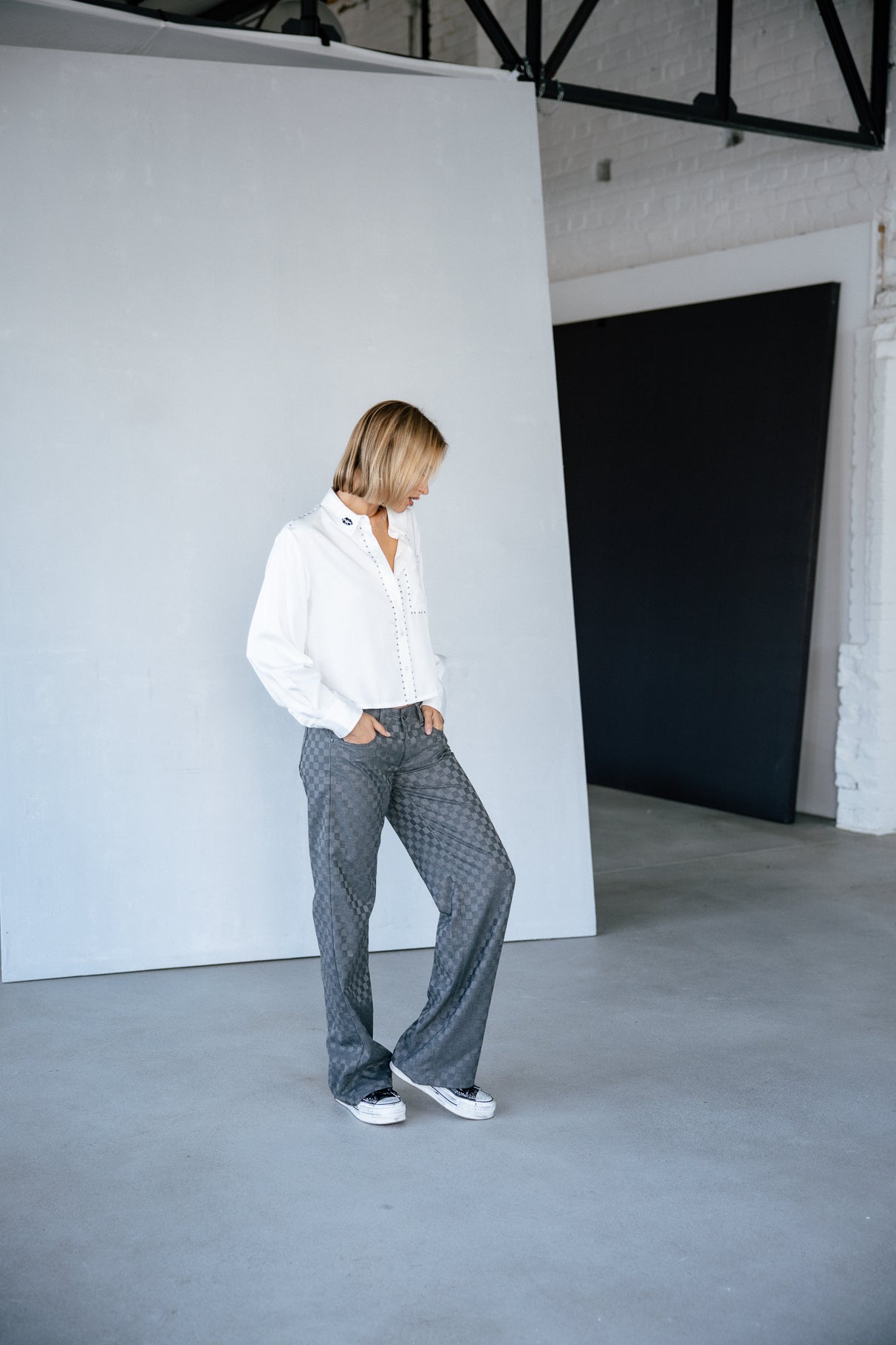 Pantalon large Femme Agatha Checkmate moon rock | Freeman T. Porter