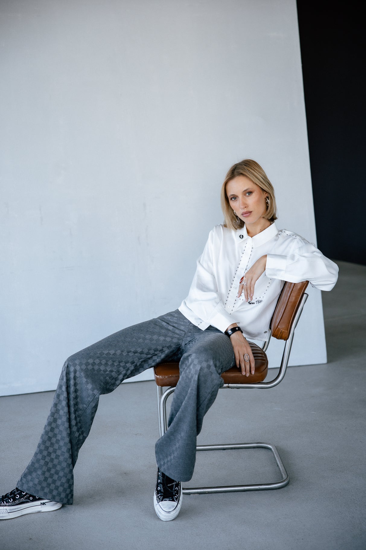 Pantalon large Femme Agatha Checkmate moon rock | Freeman T. Porter