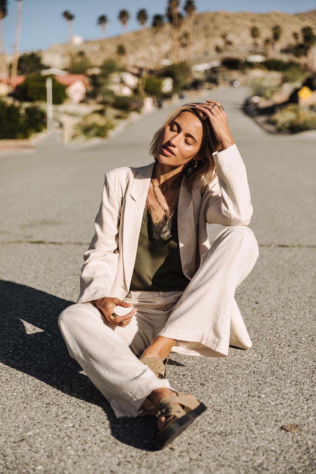 Pantalon large en lin Femme Agatha simply taupe | Freeman T. Porter