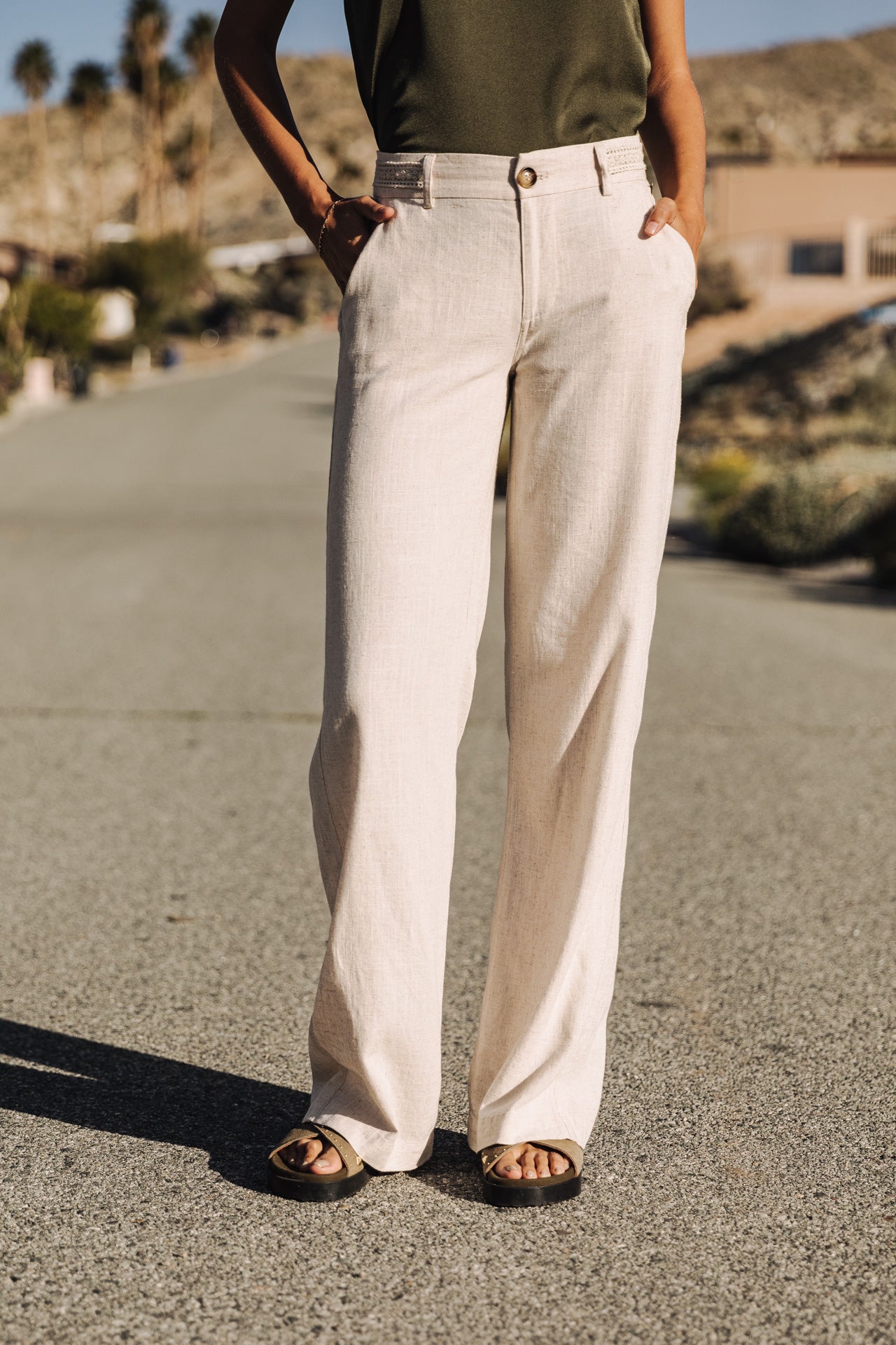 Pantalon large en lin Femme Agatha simply taupe | Freeman T. Porter
