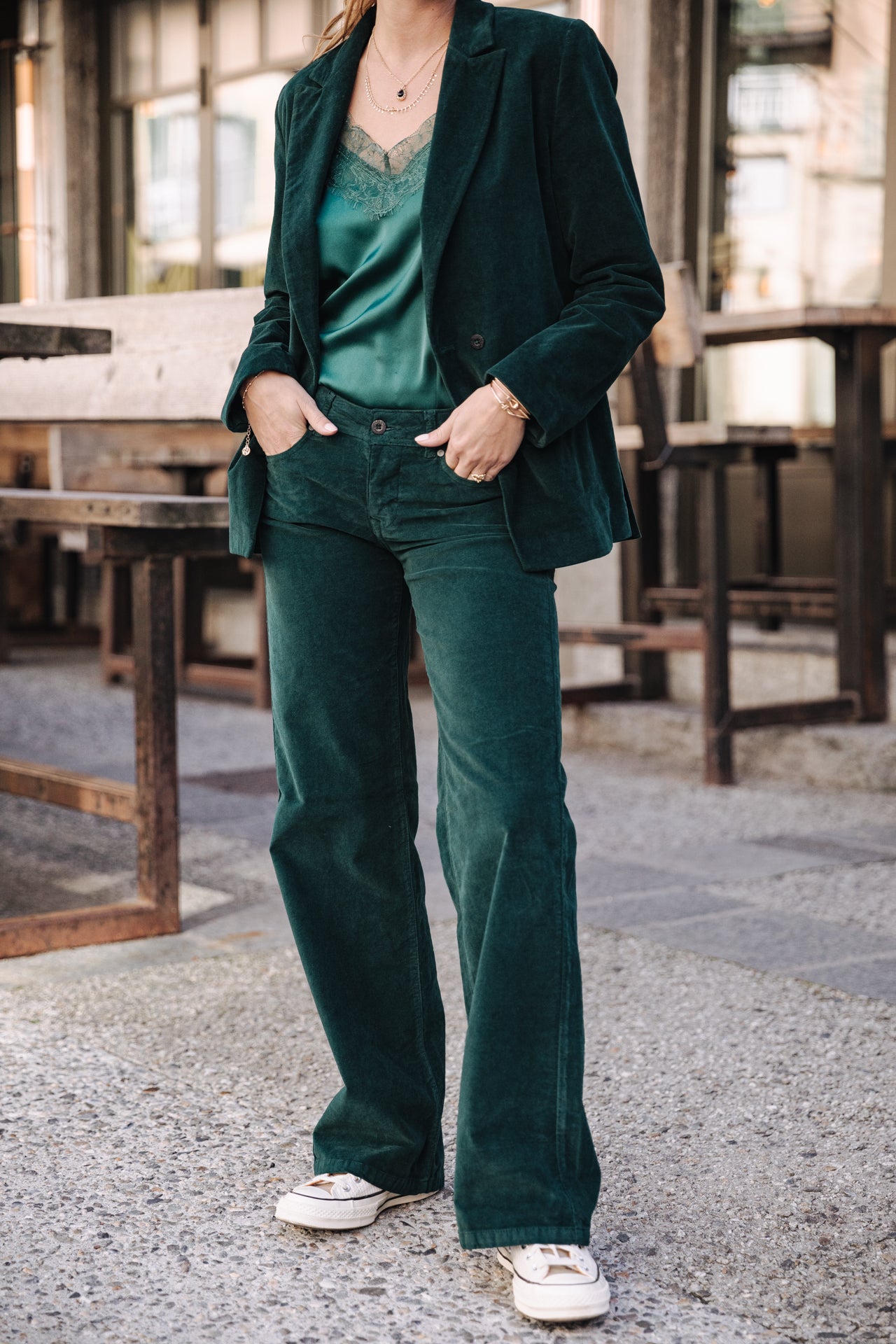 Pantalon large taille basse Femme Agatha Velvet ponderosa pine | Freeman T. Porter
