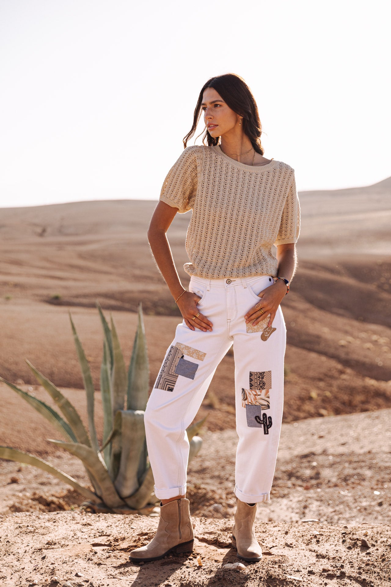 Pantalon boyfriend Femme Maeva Andalousia off white | Freeman T. Porter