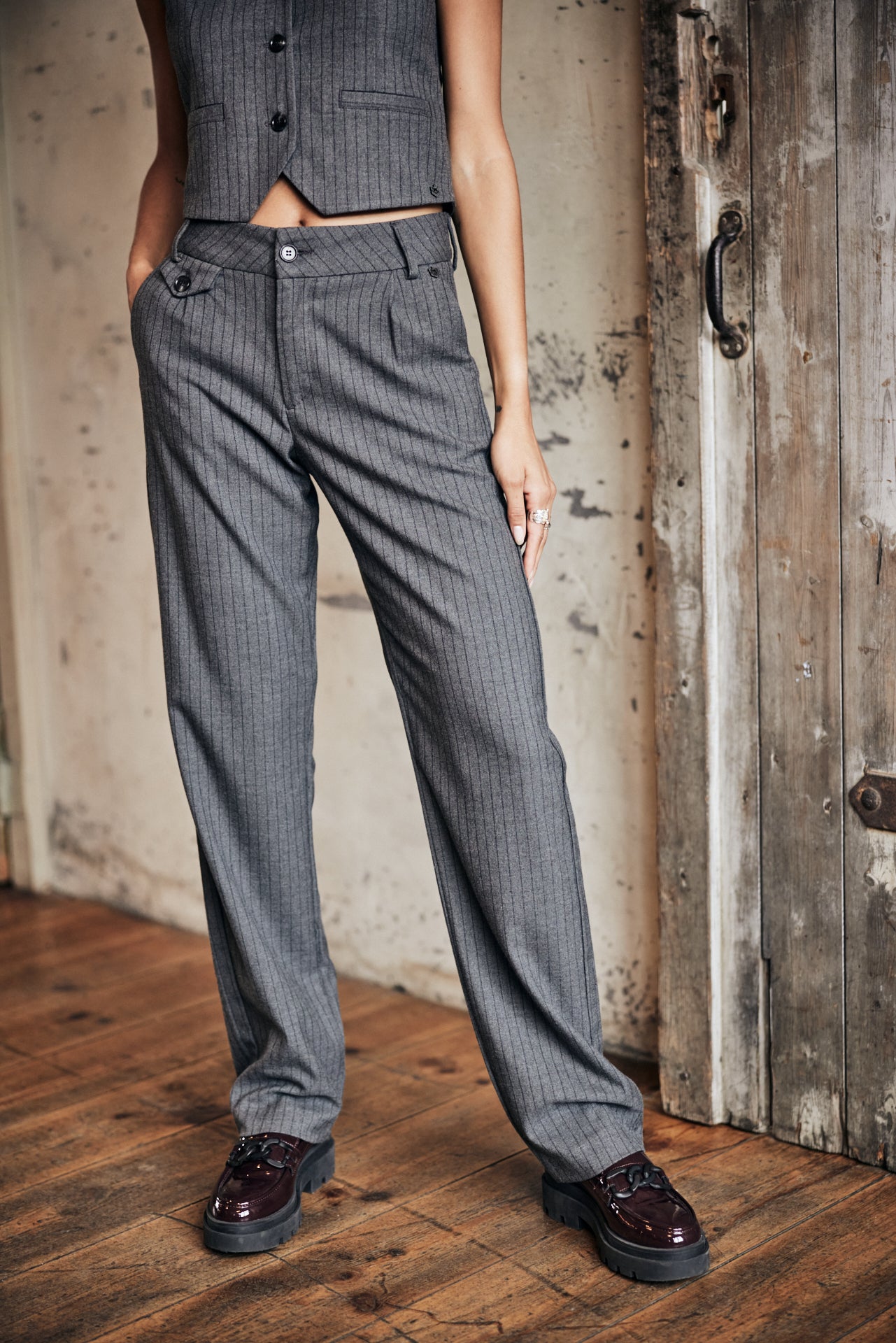 Pantalon droit taille haute Femme Alba Buren Grey moon rock | Freeman T. Porter