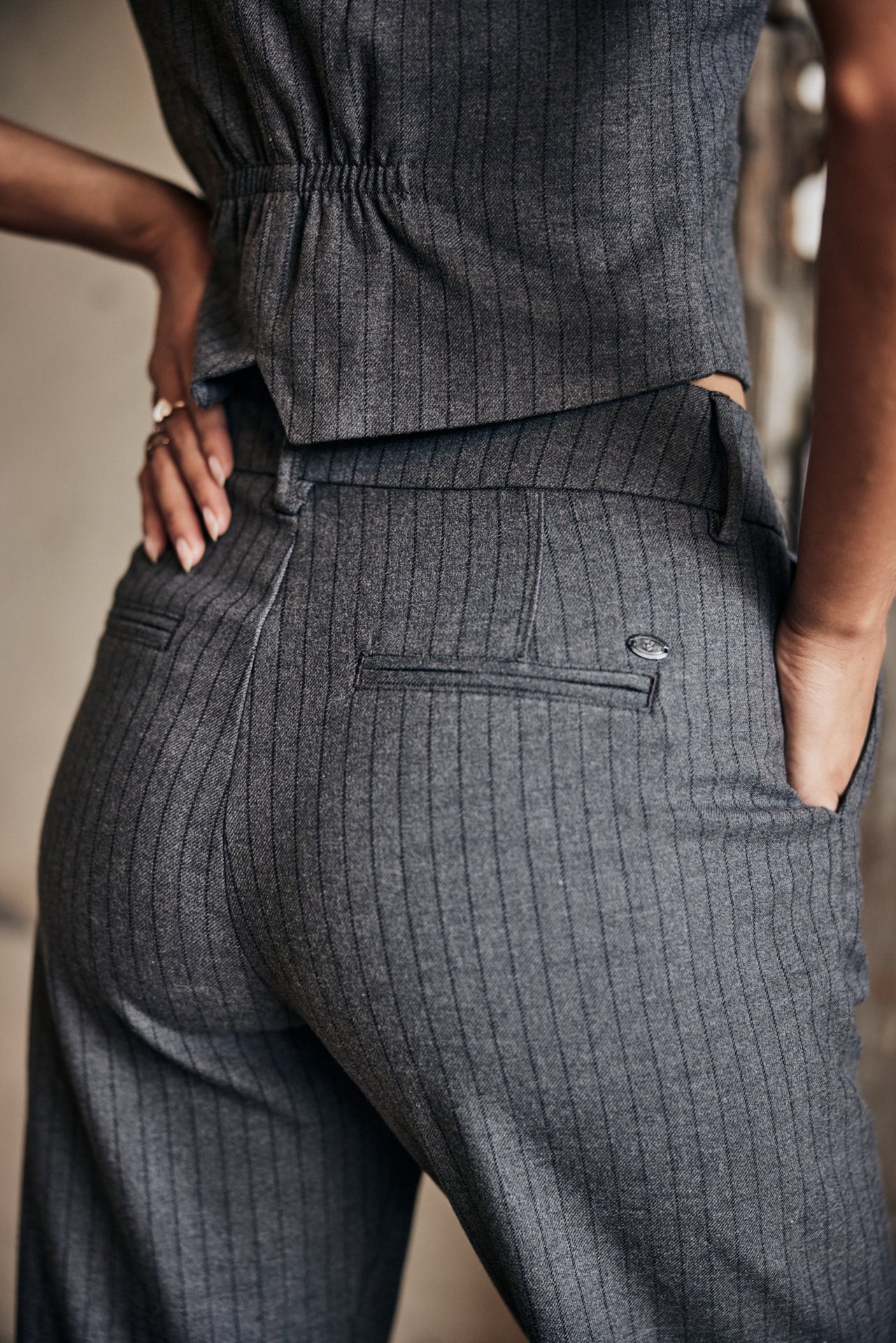 Pantalon droit taille haute Femme Alba Buren Grey moon rock | Freeman T. Porter