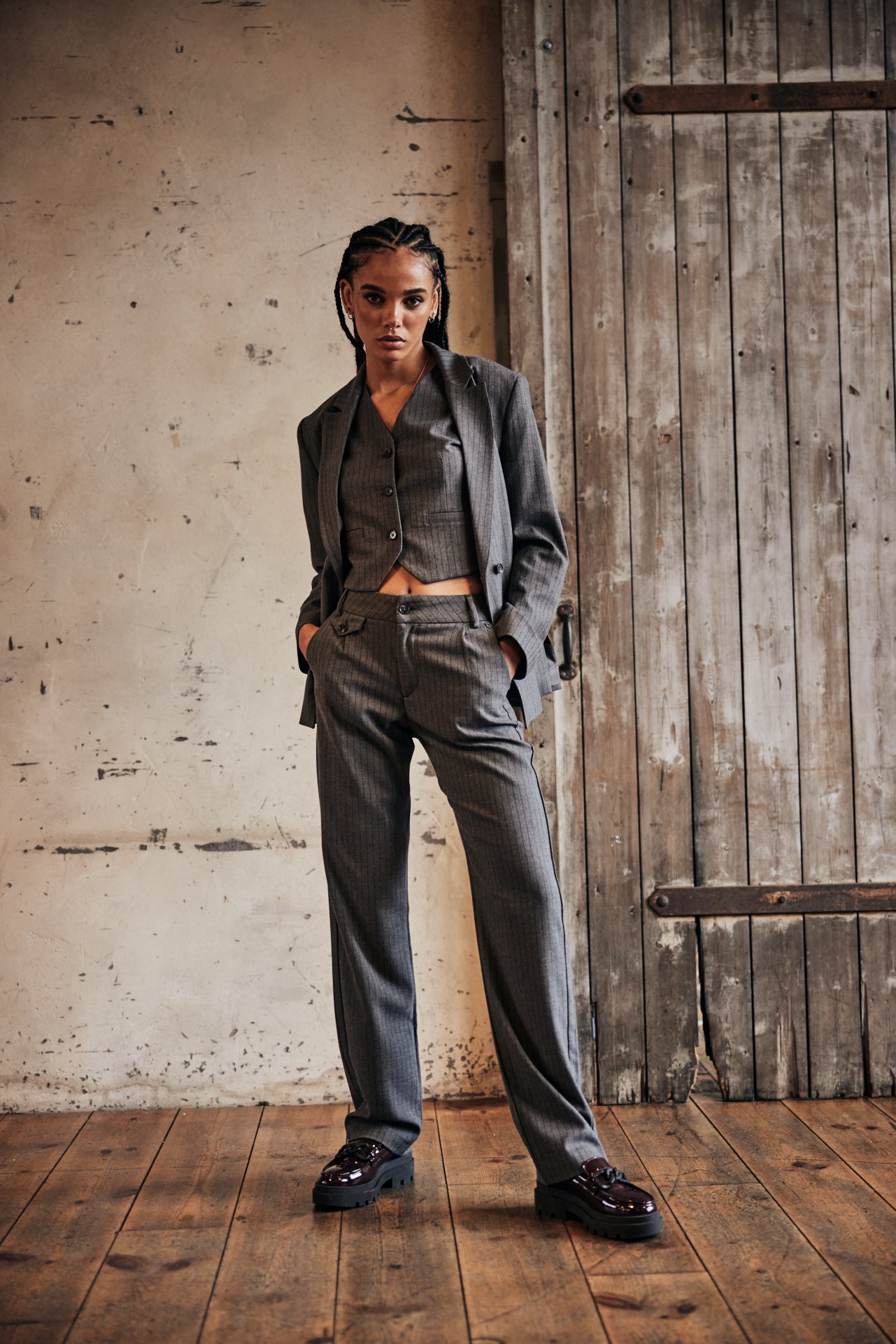 Pantalon droit taille haute Femme Alba Buren Grey moon rock | Freeman T. Porter