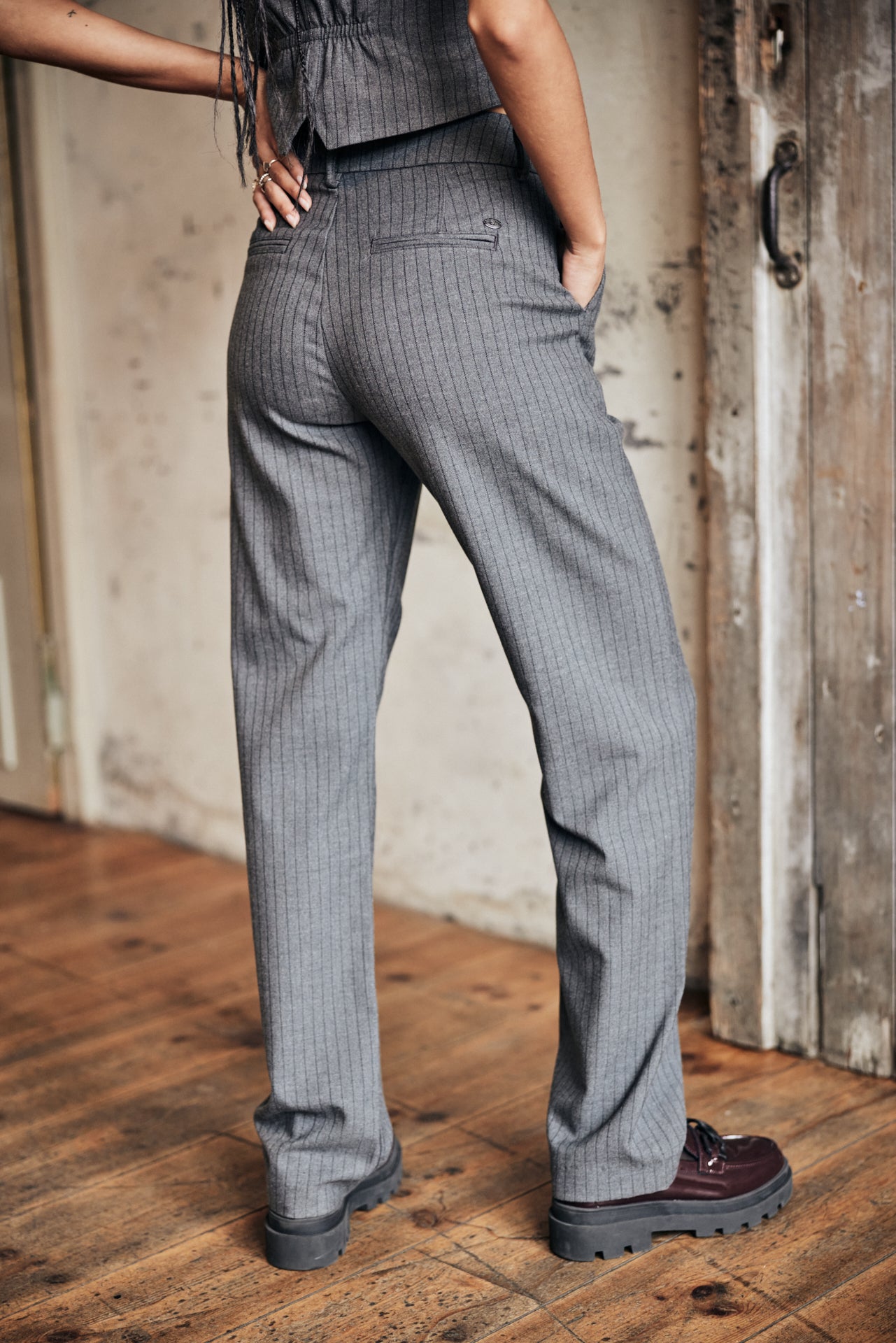 Pantalon droit taille haute Femme Alba Buren Grey moon rock | Freeman T. Porter