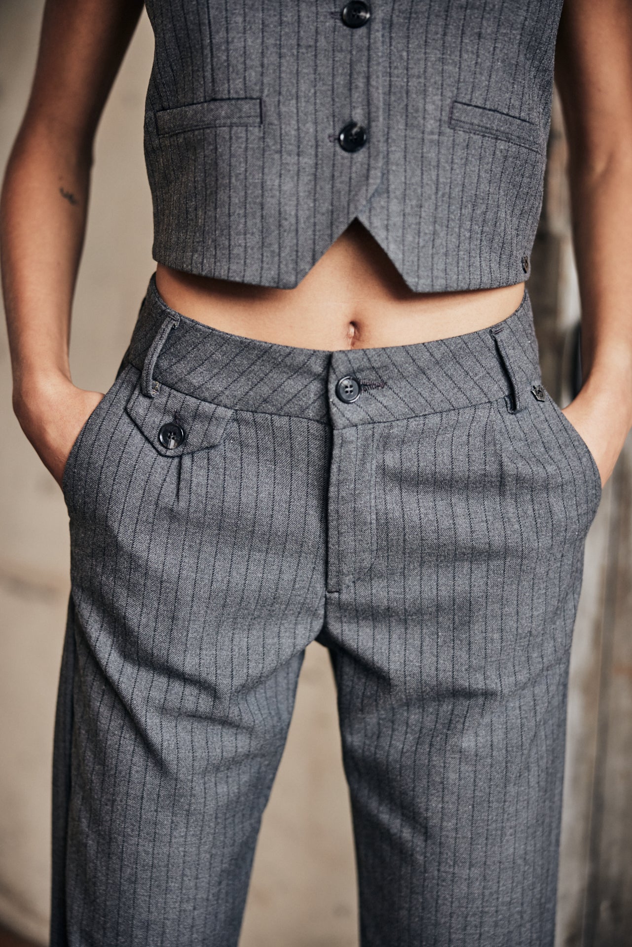 Pantalon droit taille haute Femme Alba Buren Grey moon rock | Freeman T. Porter