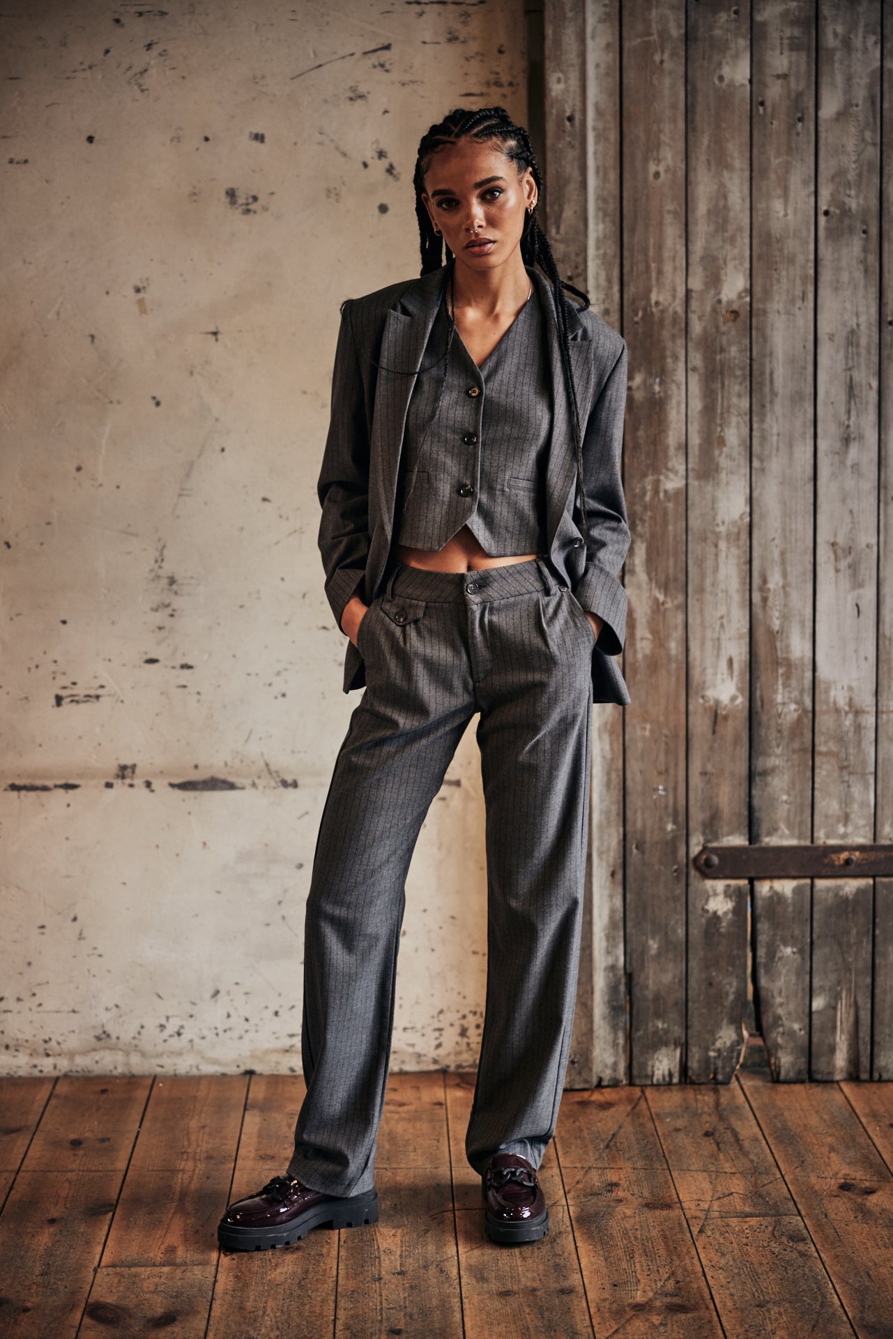 Pantalon droit taille haute Femme Alba Buren Grey moon rock | Freeman T. Porter