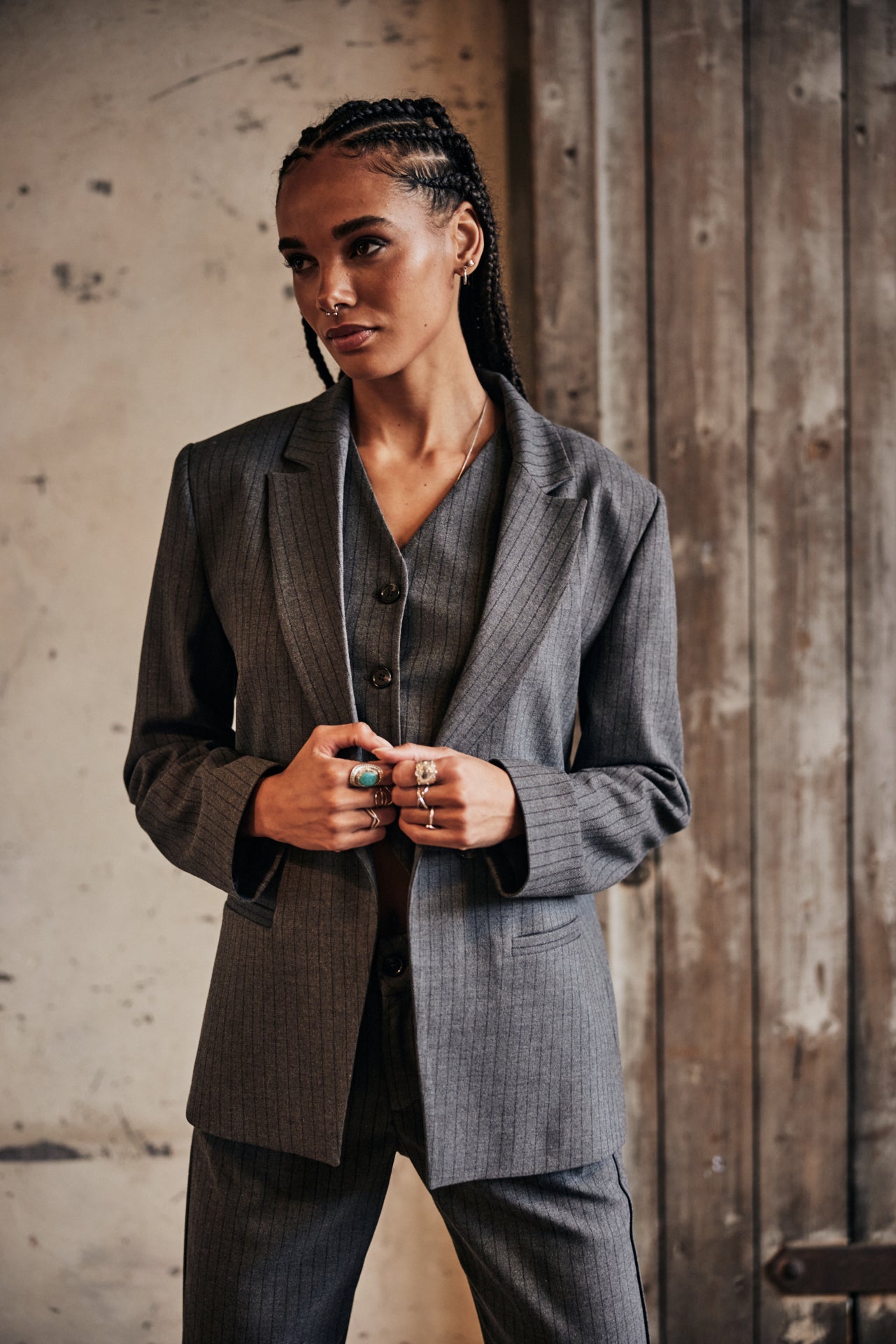 Pantalon droit taille haute Femme Alba Buren Grey moon rock | Freeman T. Porter