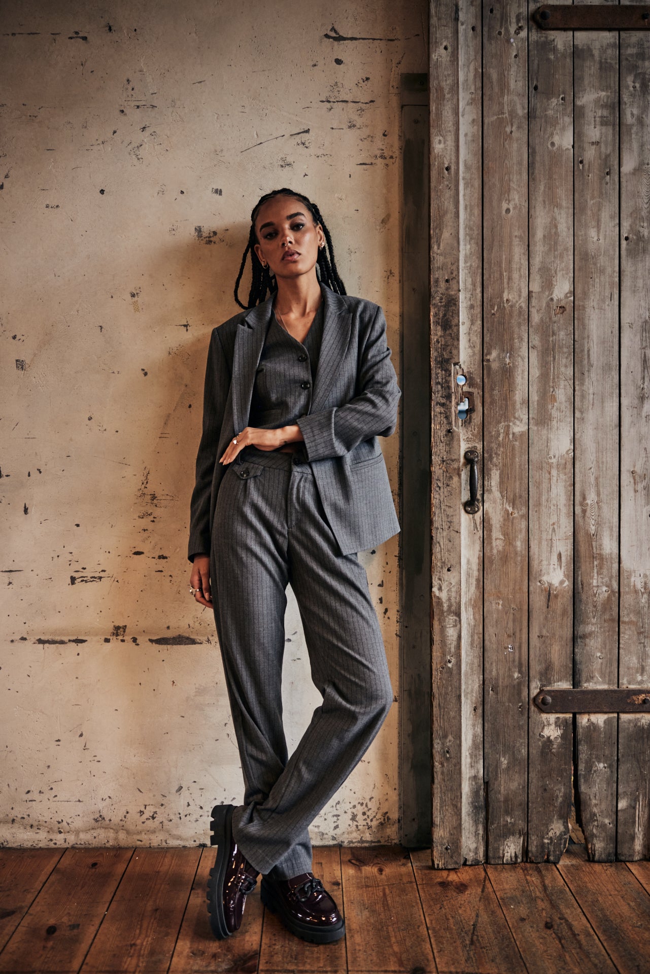 Pantalon droit taille haute Femme Alba Buren Grey moon rock | Freeman T. Porter