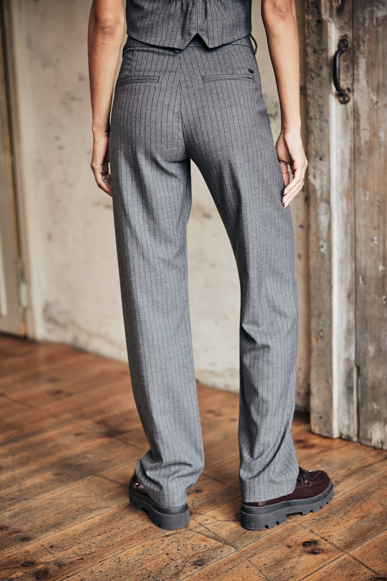 Pantalon droit taille haute Femme Alba Buren Grey moon rock | Freeman T. Porter