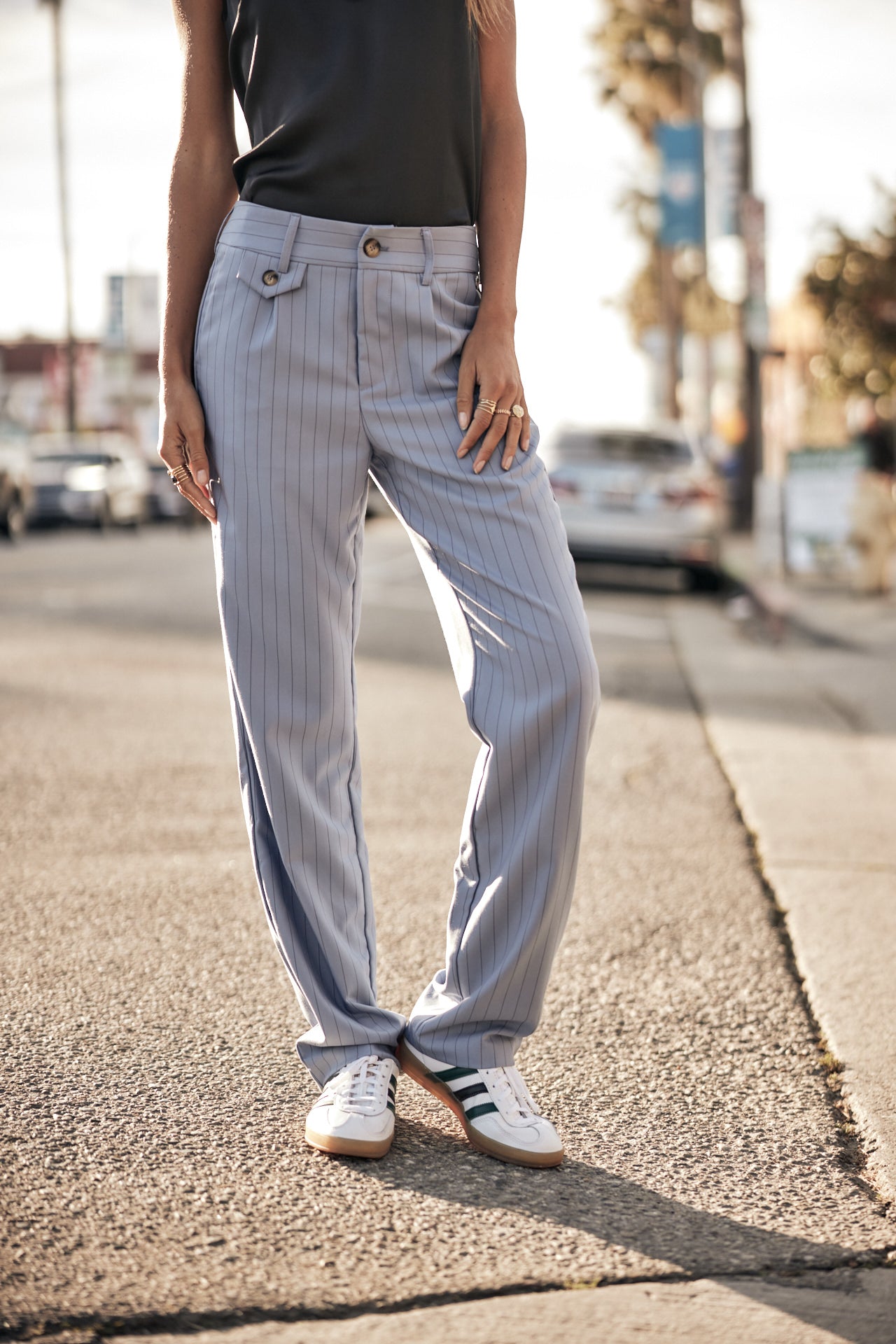 Pantalon droit taille haute Femme Alba Hiroshi coronet blue | Freeman T. Porter