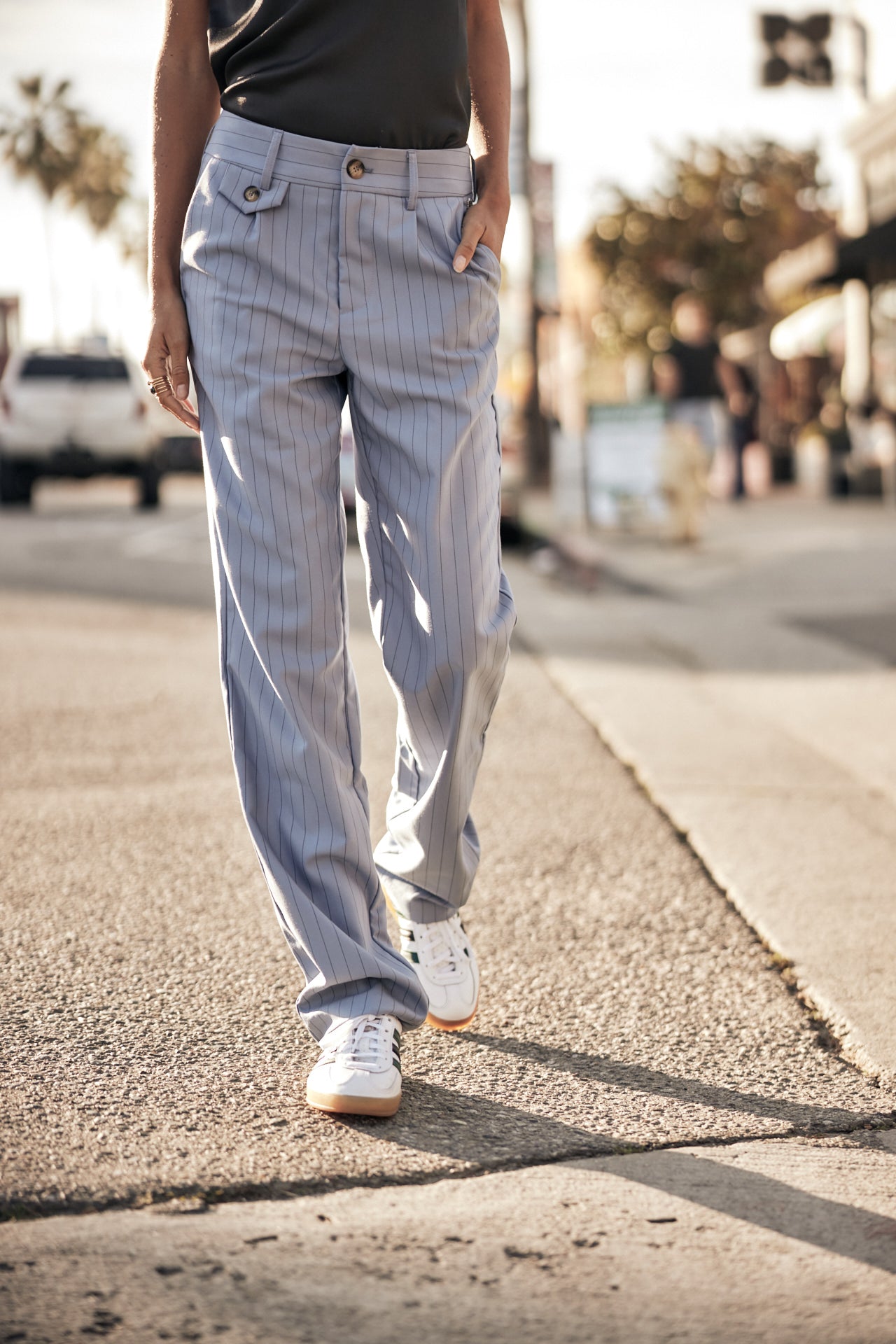Pantalon droit taille haute Femme Alba Hiroshi coronet blue | Freeman T. Porter