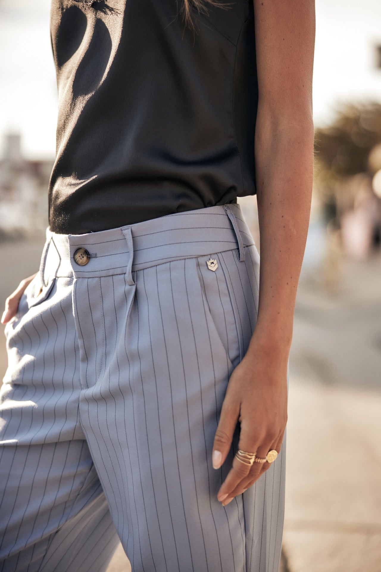 Pantalon droit taille haute Femme Alba Hiroshi coronet blue | Freeman T. Porter