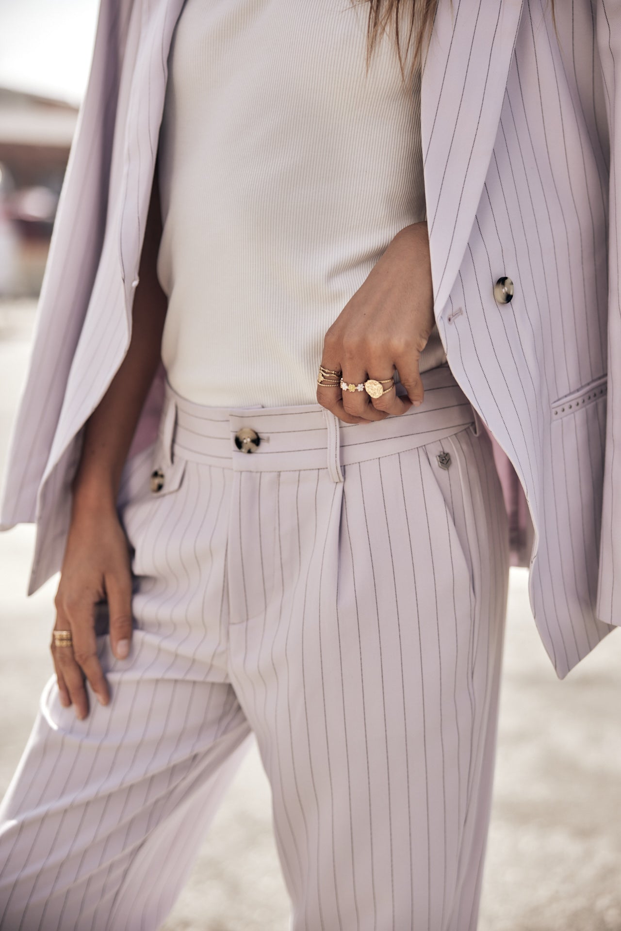 Pantalon droit taille haute Femme Alba Hiroshi lilac | Freeman T. Porter