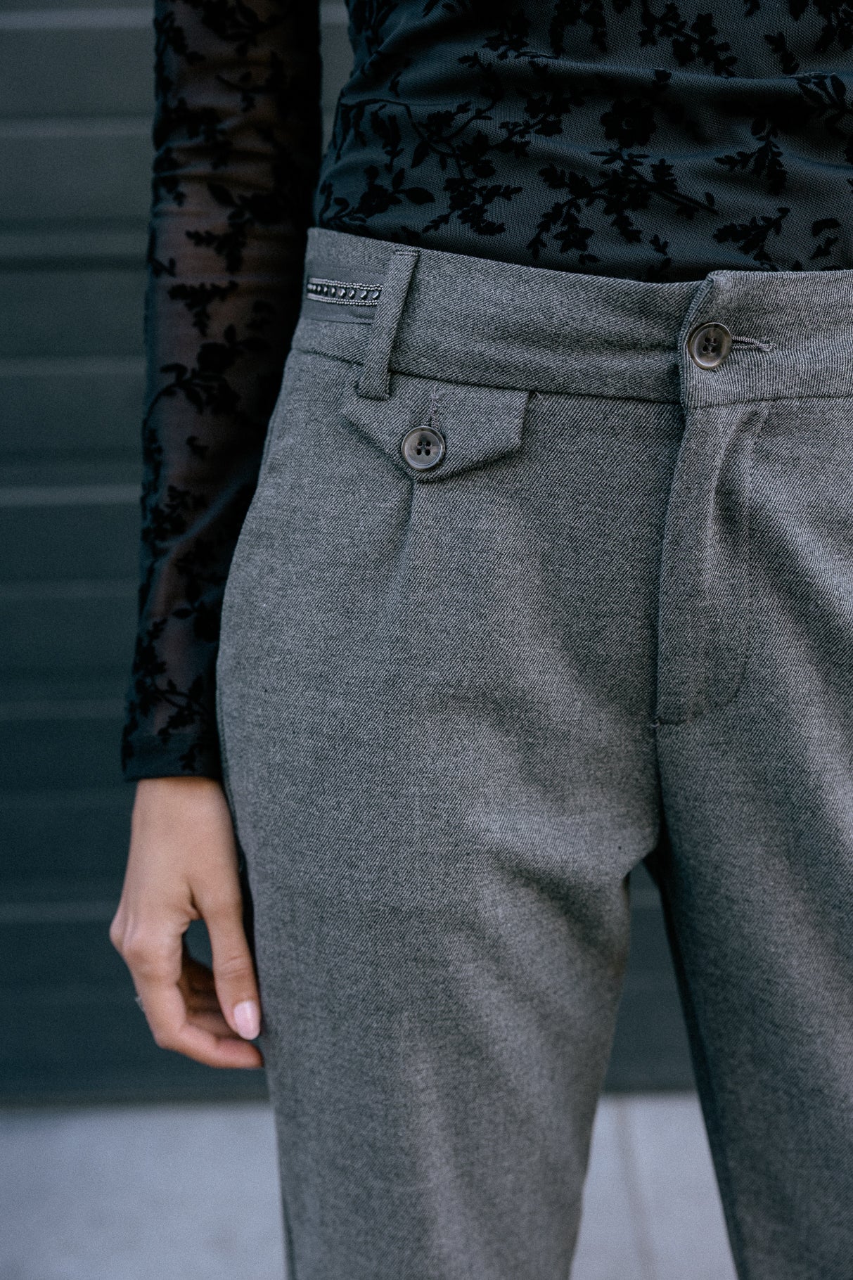 Pantalon droit taille haute Femme Alba Moss moon rock | Freeman T. Porter