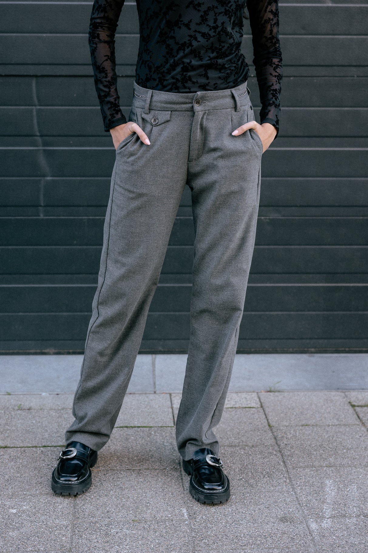Pantalon droit taille haute Femme Alba Moss moon rock | Freeman T. Porter