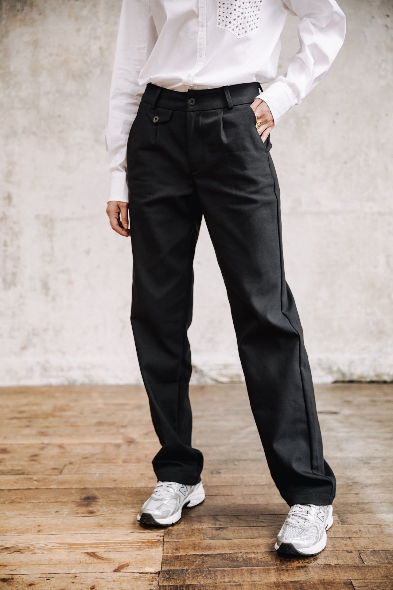 Pantalon droit taille haute Femme Alba Polyneo black | Freeman T. Porter