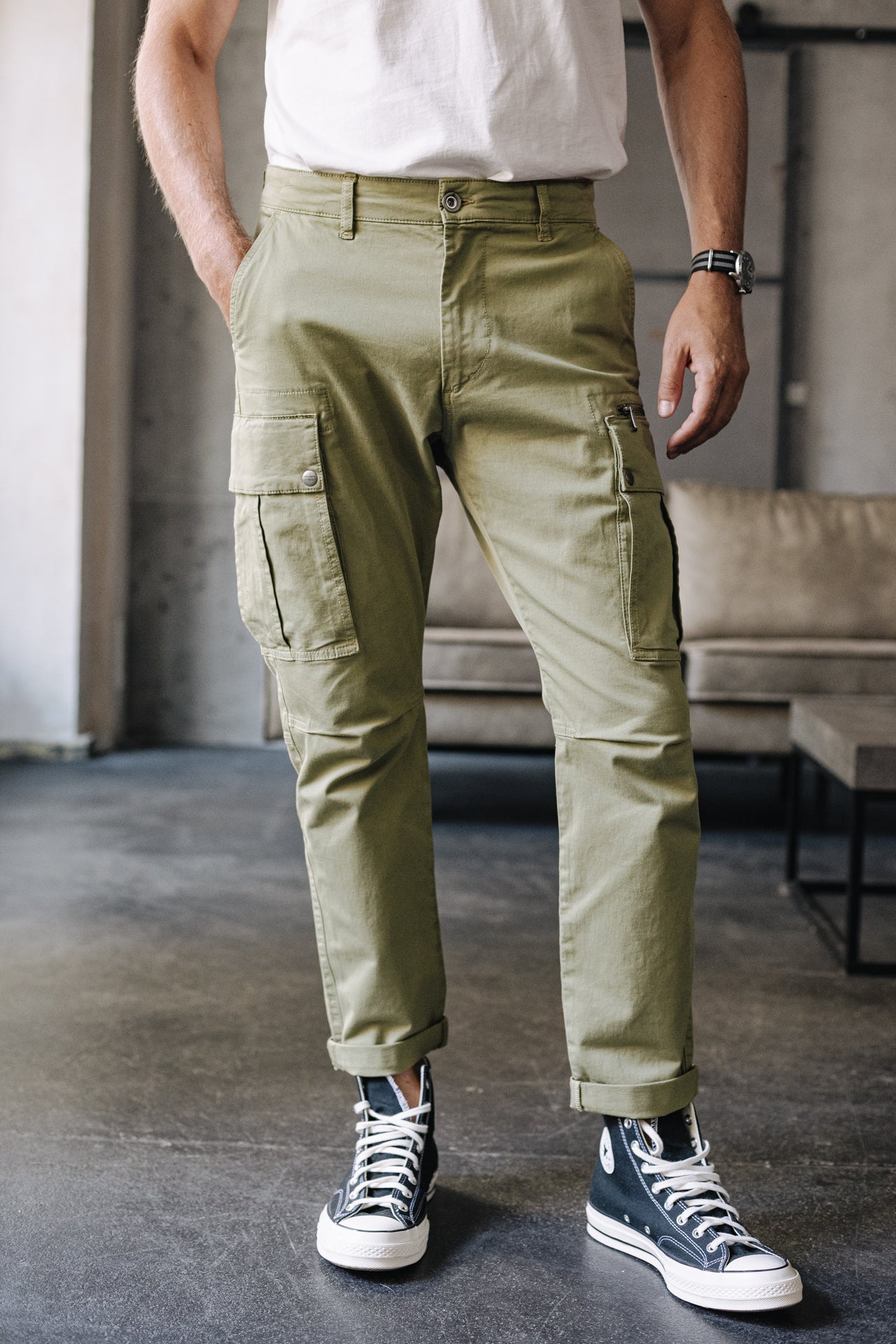 Pantalon cargo Mann Hugo Zip Oregon deep lichen green | Freeman T. Porter