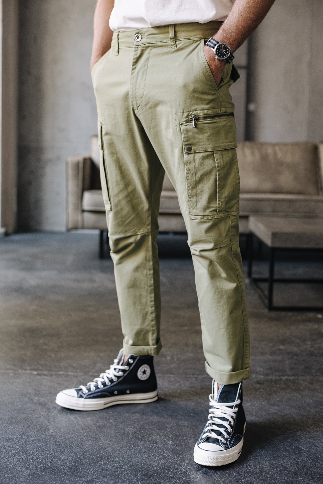 Pantalon cargo Mann Hugo Zip Oregon deep lichen green | Freeman T. Porter