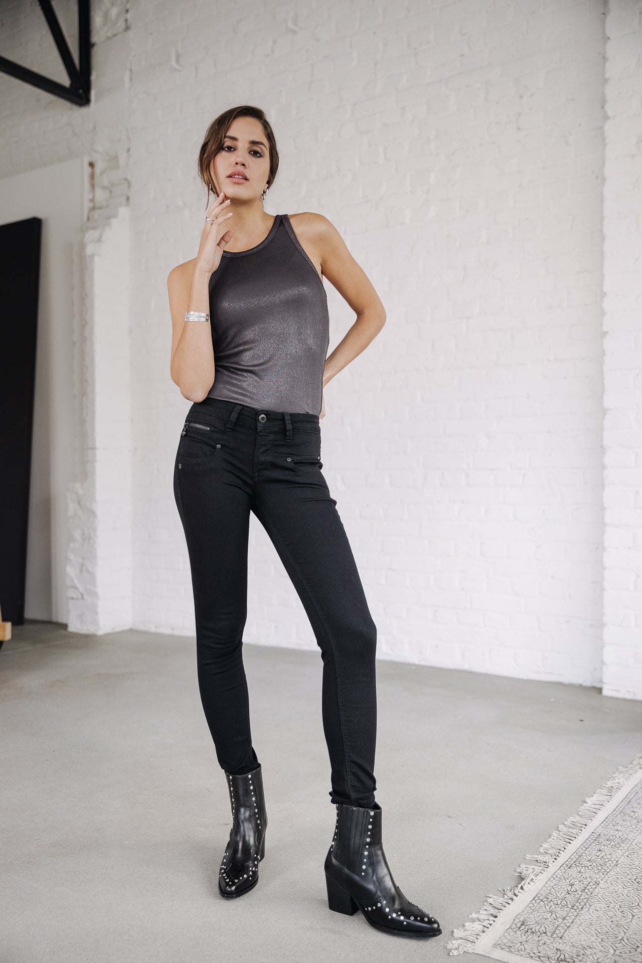 Jeans slim Femme Alexa Cropped black | Freeman T. Porter