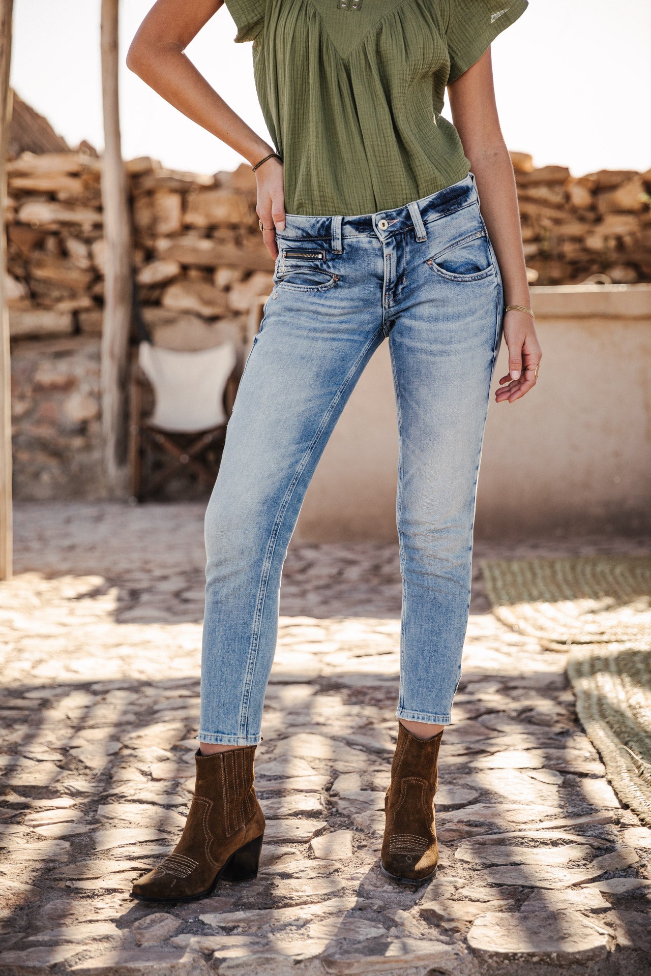 Jeans super slim 7/8 Femme Alexa Cropped palermo med | Freeman T. Porter