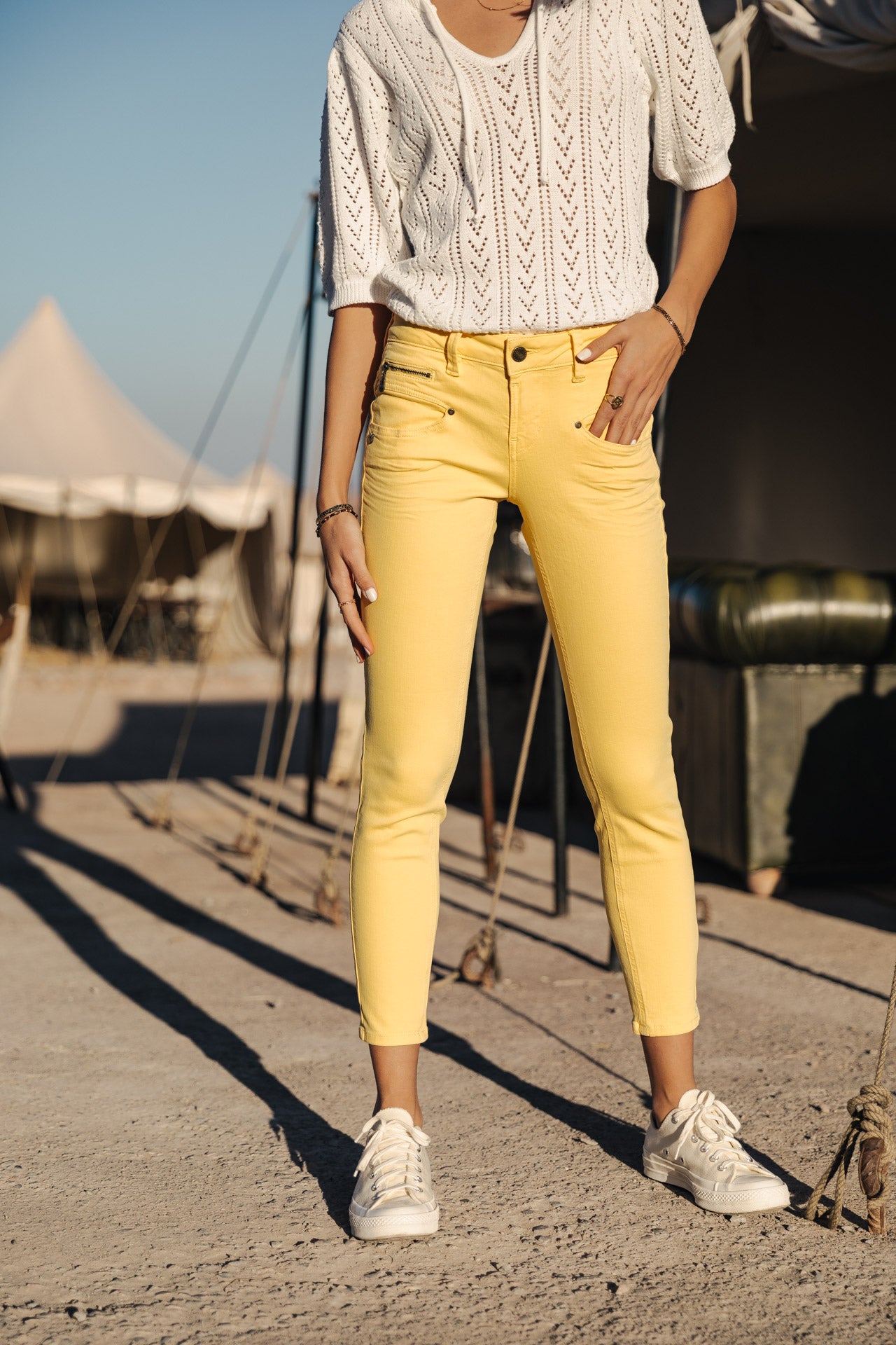 Pantalon super slim 7/8 Femme Alexa Cropped New Magic Color banana cream | Freeman T. Porter