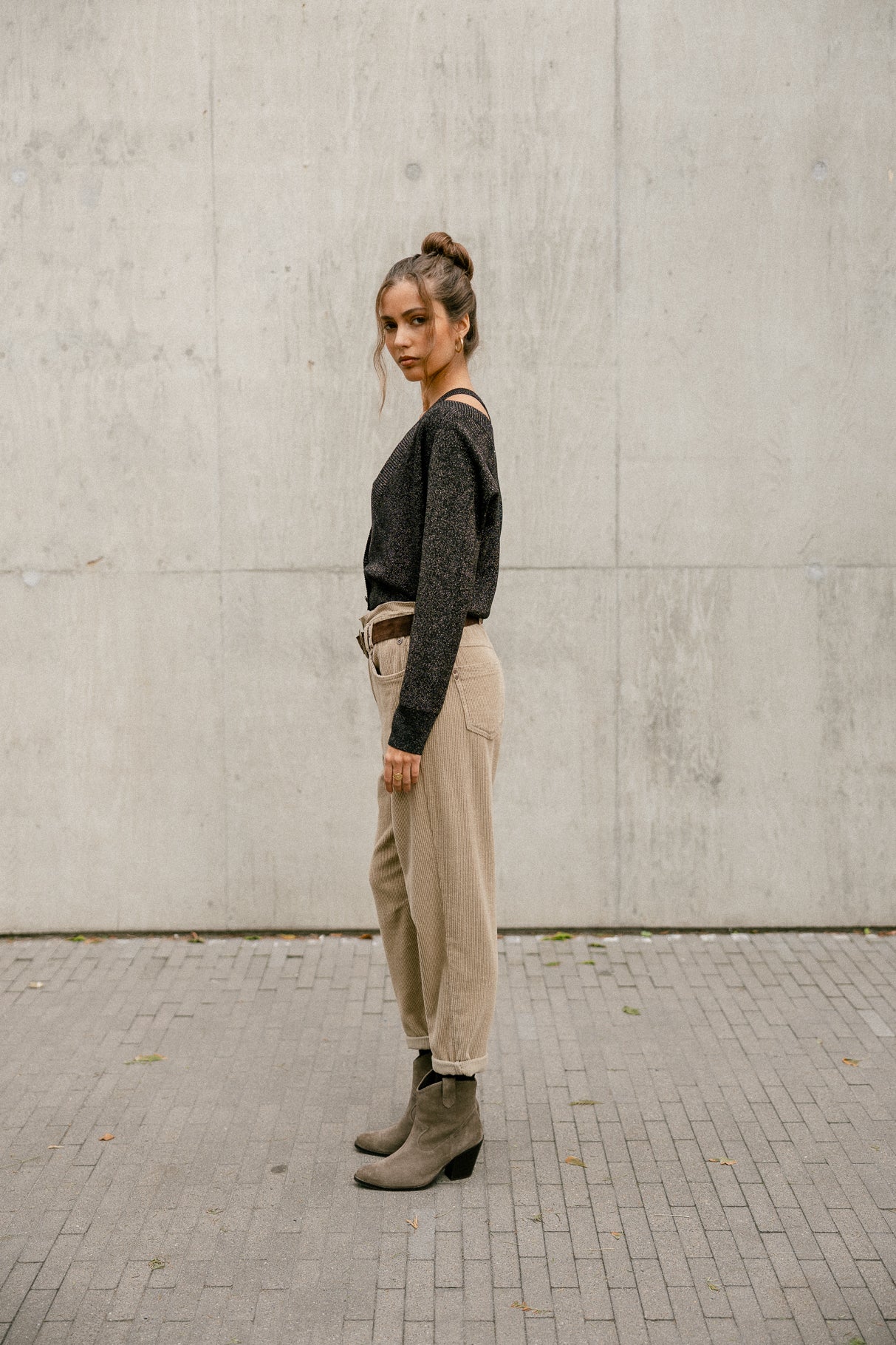 Pantalon velours taille haute Femme Lara Veluto abbey stone | Freeman T. Porter