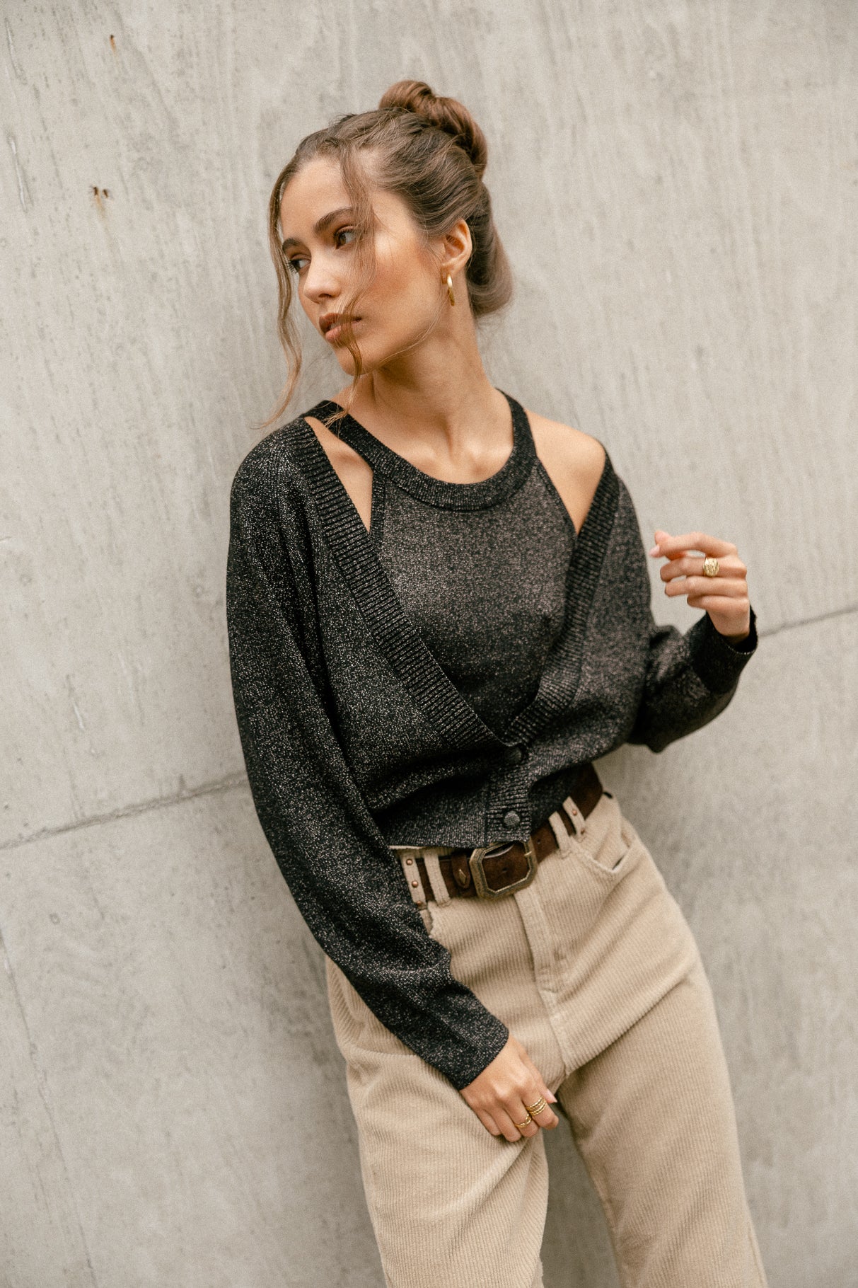 Pantalon velours taille haute Femme Lara Veluto abbey stone | Freeman T. Porter