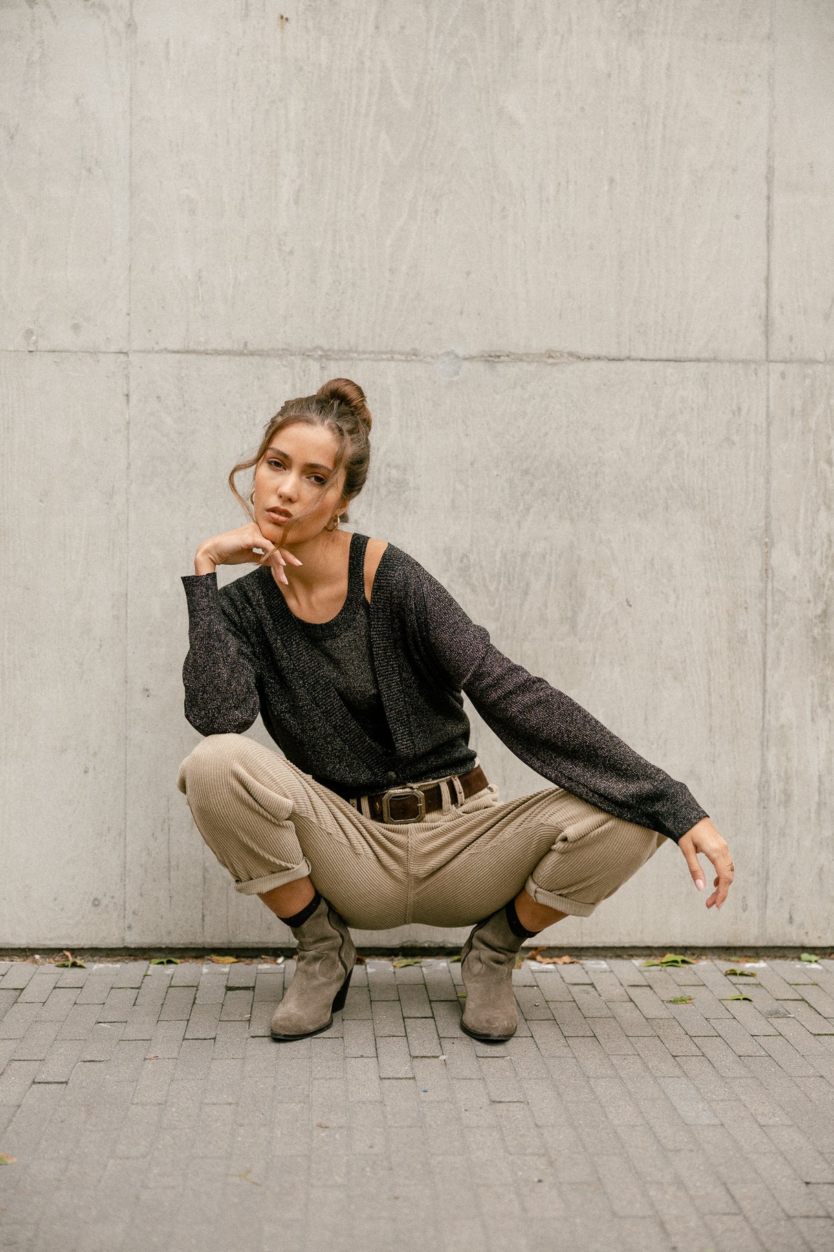 Pantalon velours taille haute Femme Lara Veluto abbey stone | Freeman T. Porter