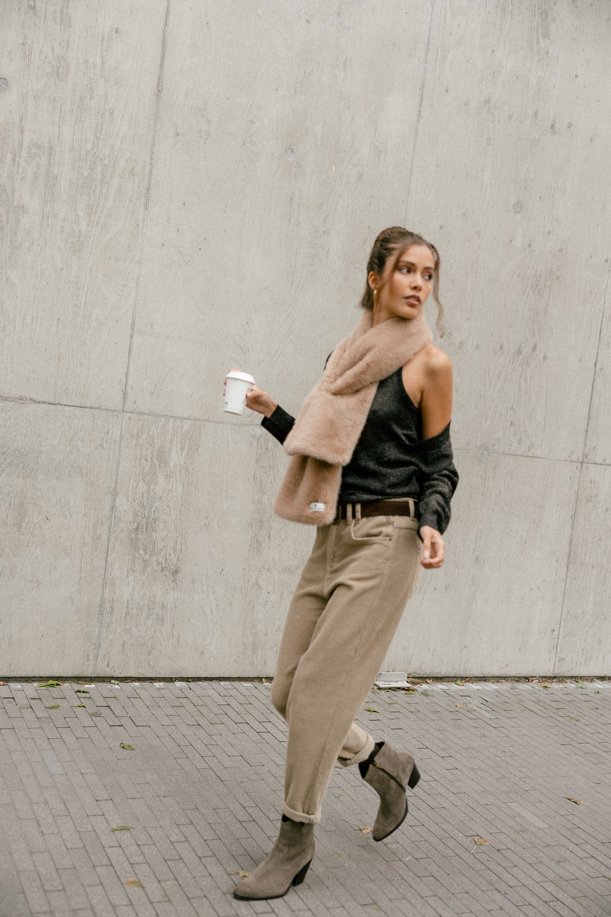 Pantalon velours taille haute Femme Lara Veluto abbey stone | Freeman T. Porter