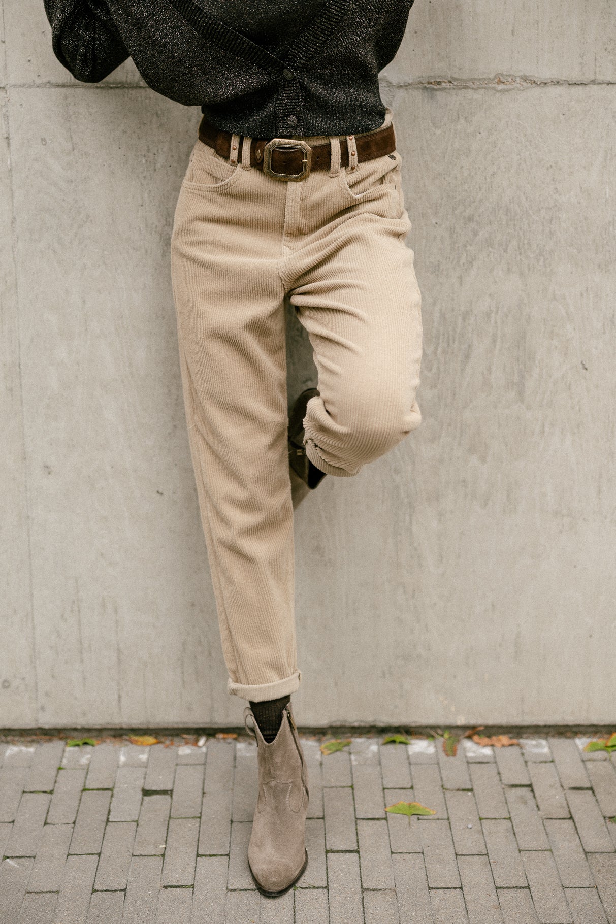 Pantalon velours taille haute Femme Lara Veluto abbey stone | Freeman T. Porter