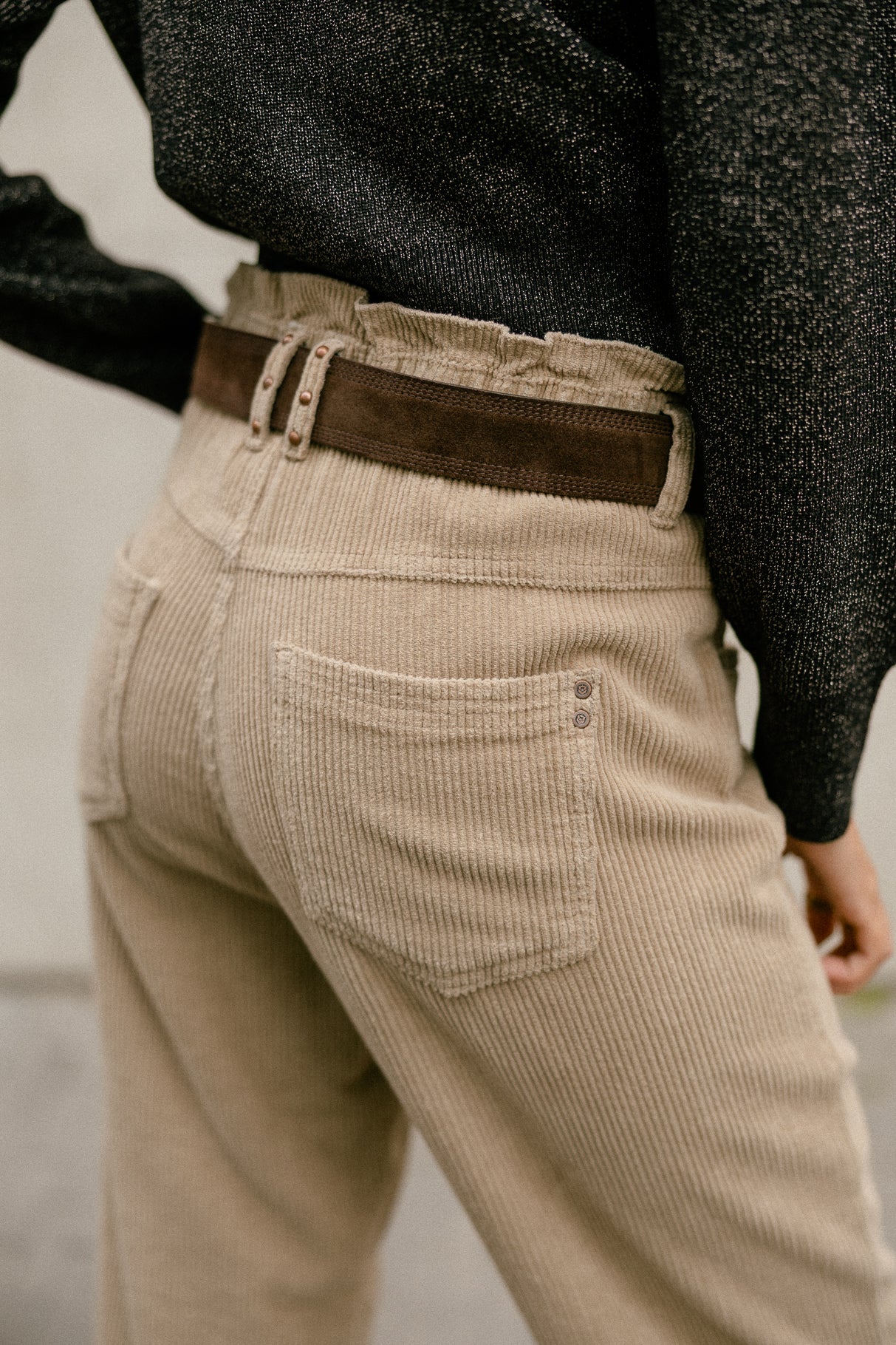 Pantalon velours taille haute Femme Lara Veluto abbey stone | Freeman T. Porter