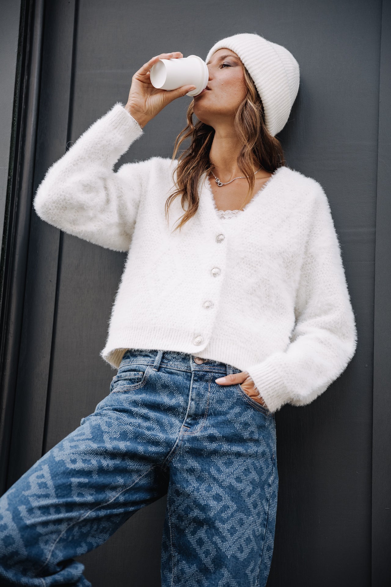 Cardigan oversize Unisex Giliane white | Freeman T. Porter