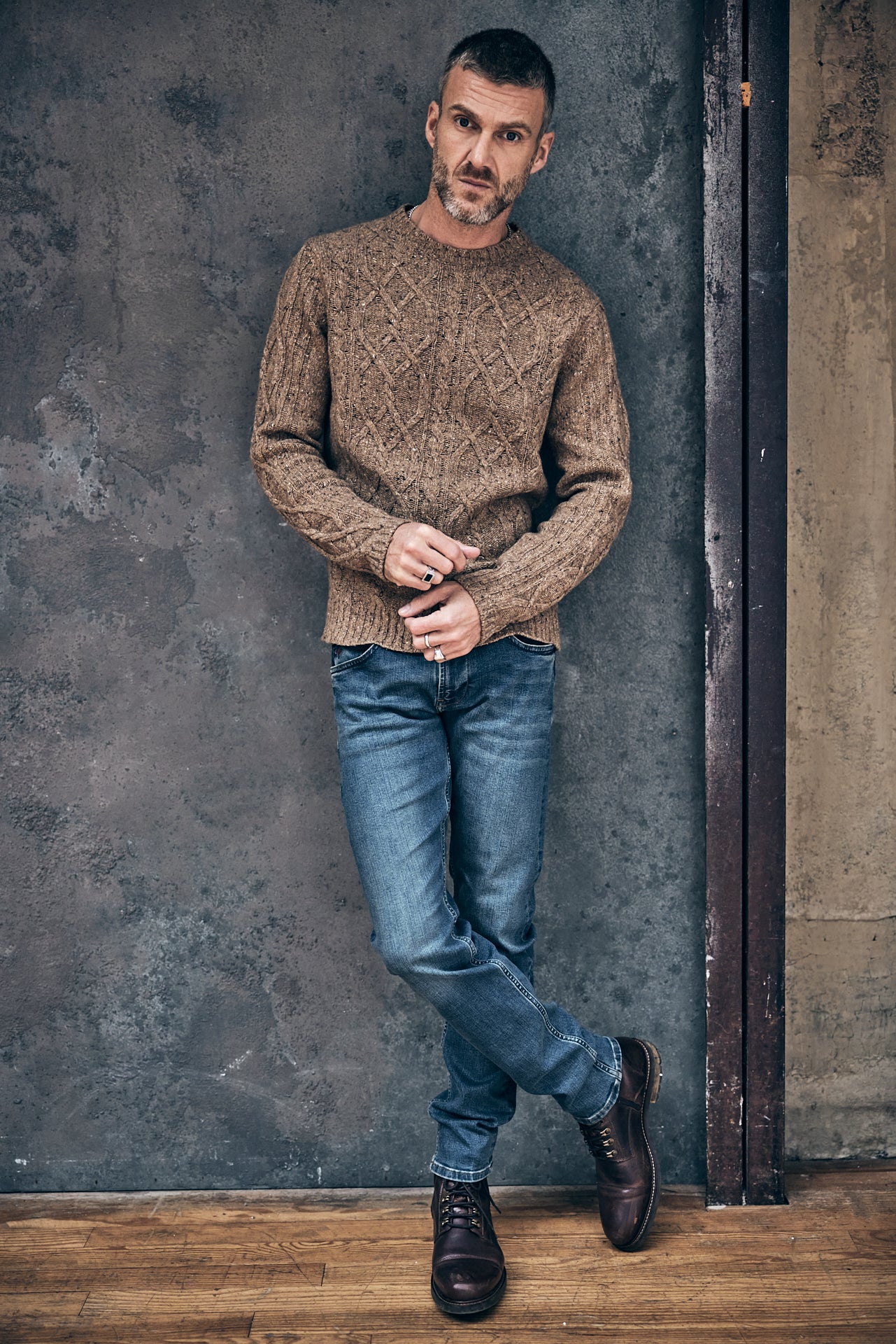 Pull col rond Unisex Helmut Mille Fili camel chine | Freeman T. Porter
